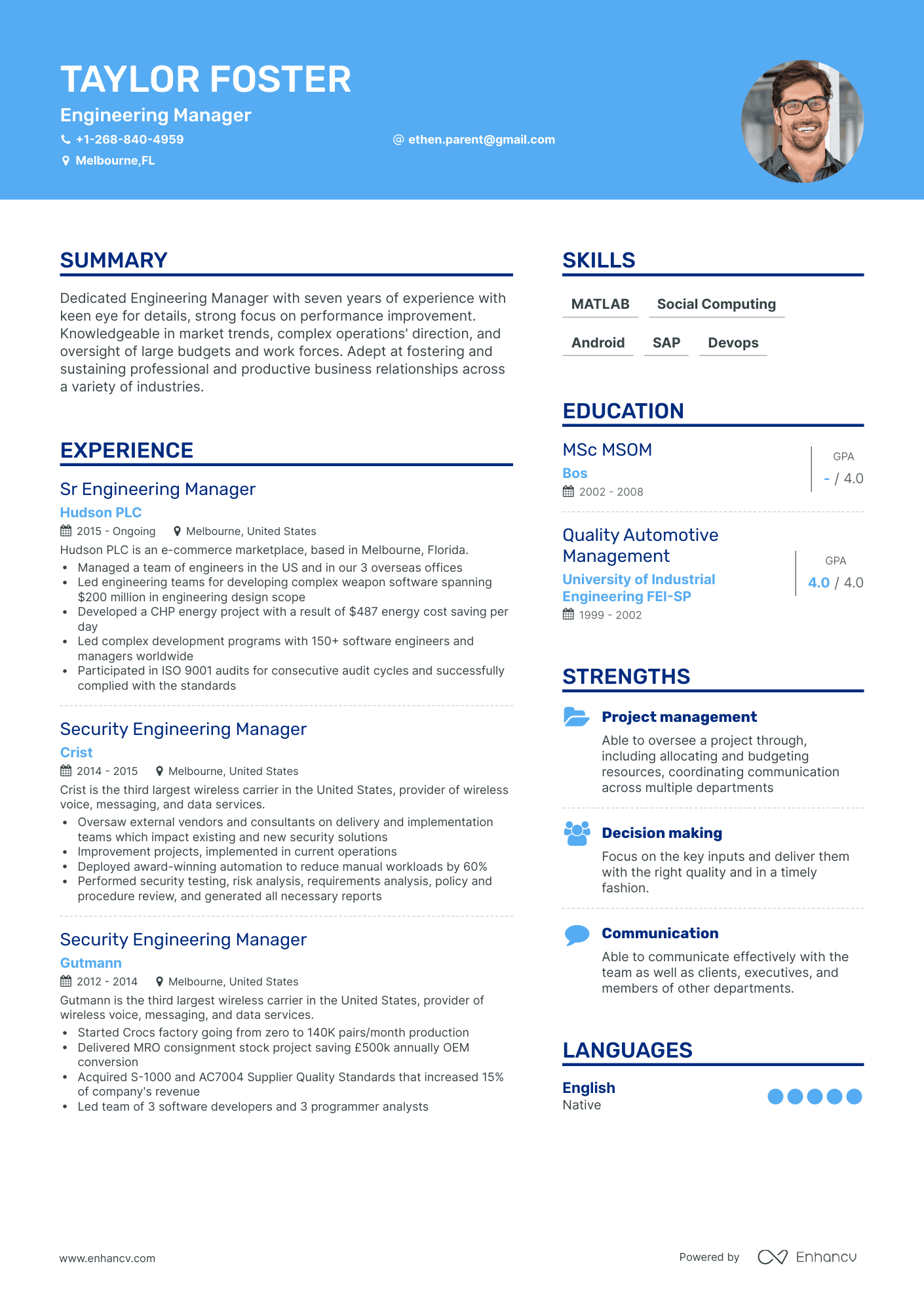 Creative Engineering Manager Resume Template