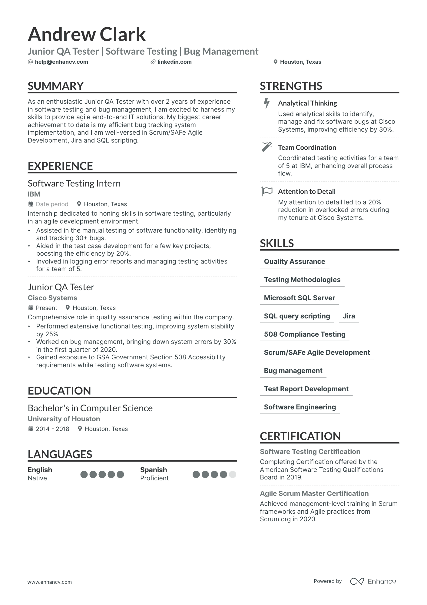 entry level qa tester resume