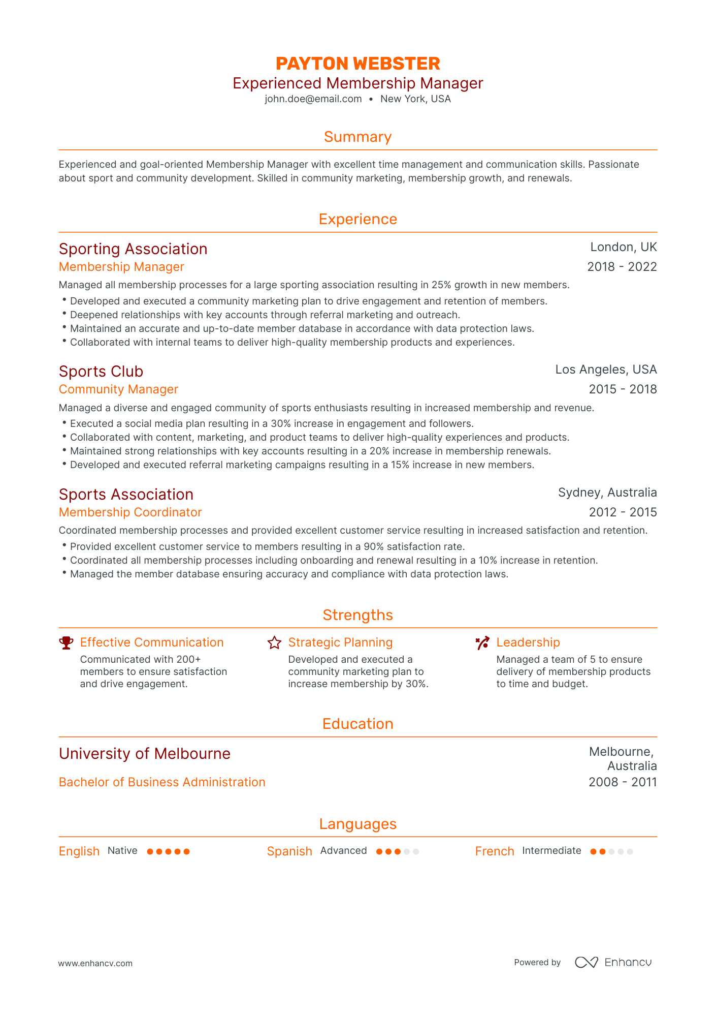 Traditional Membership Manager Resume Template