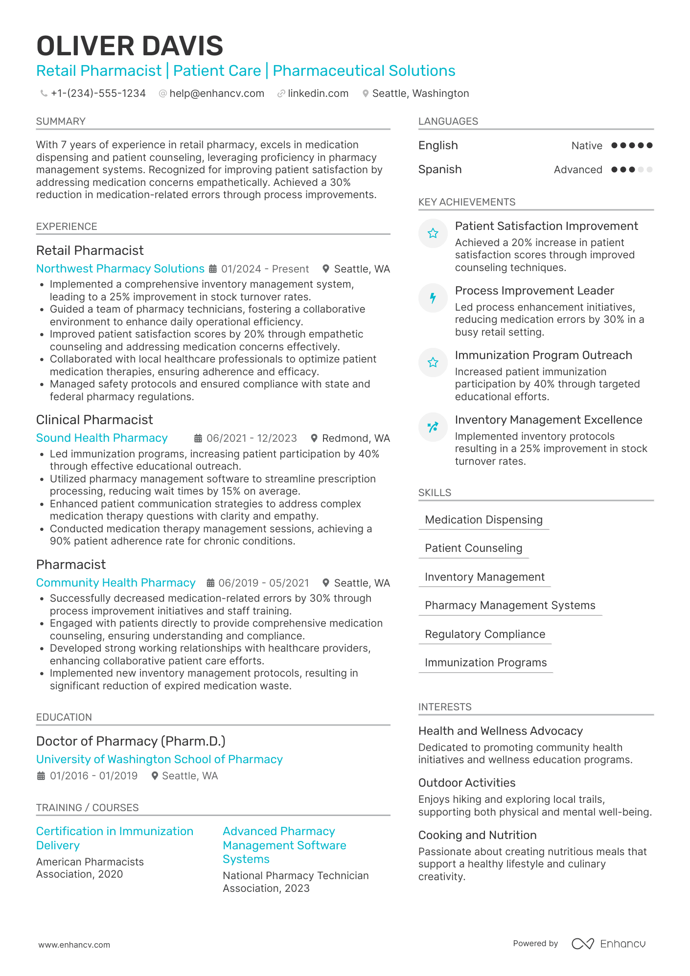 A resume example of a Experienced Retail Pharmacist