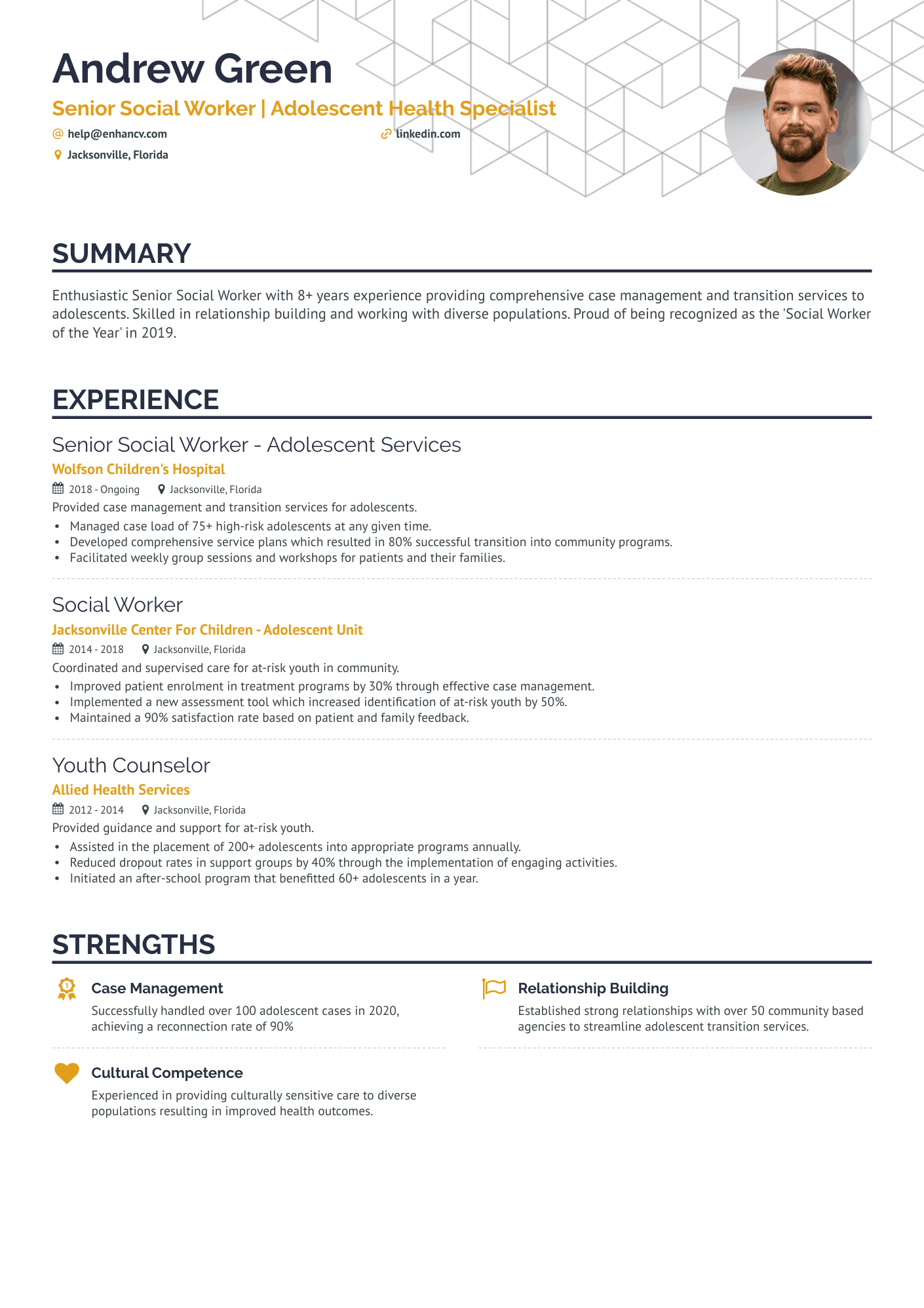 social work resume model