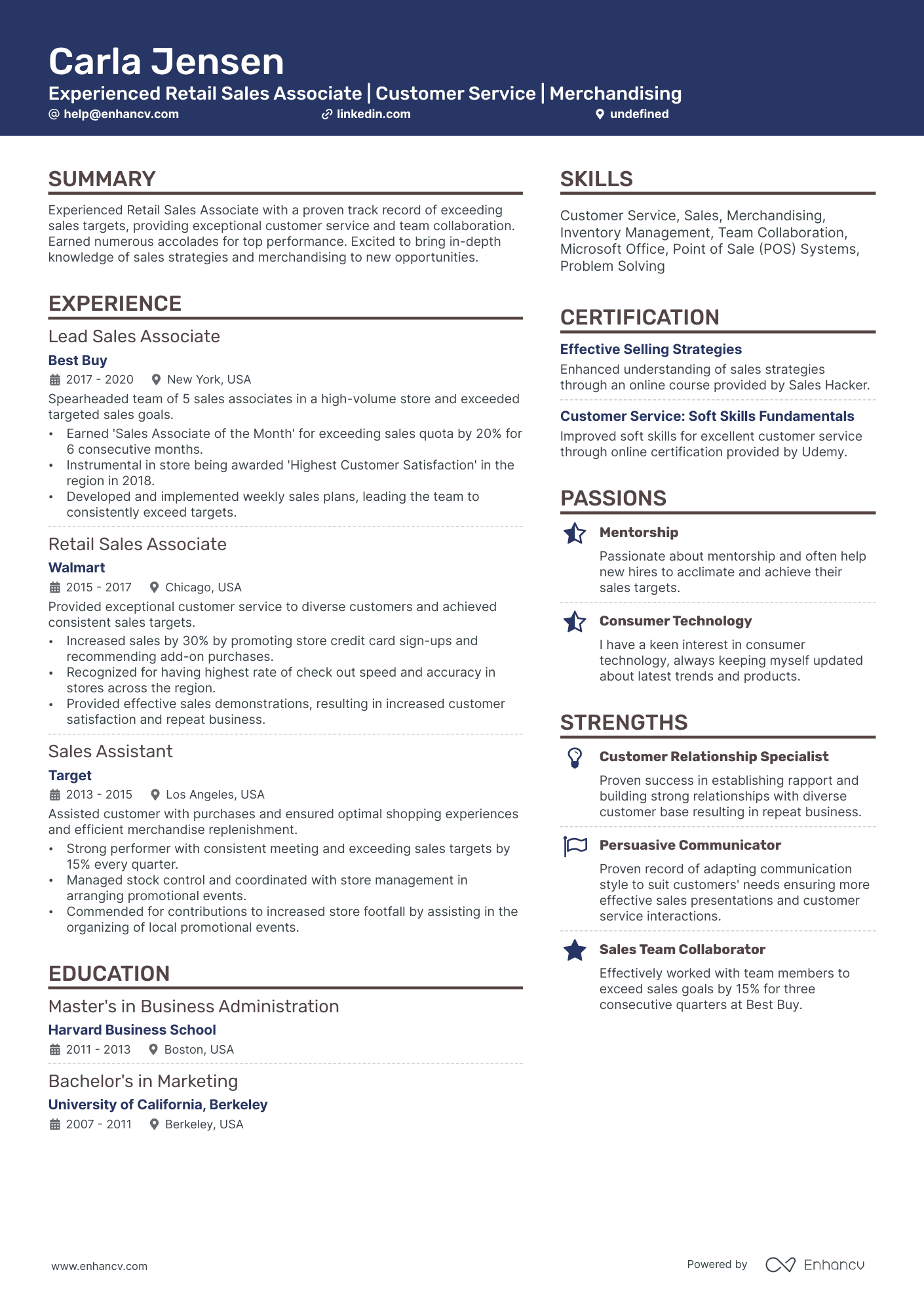 resume examples for sales associate retail