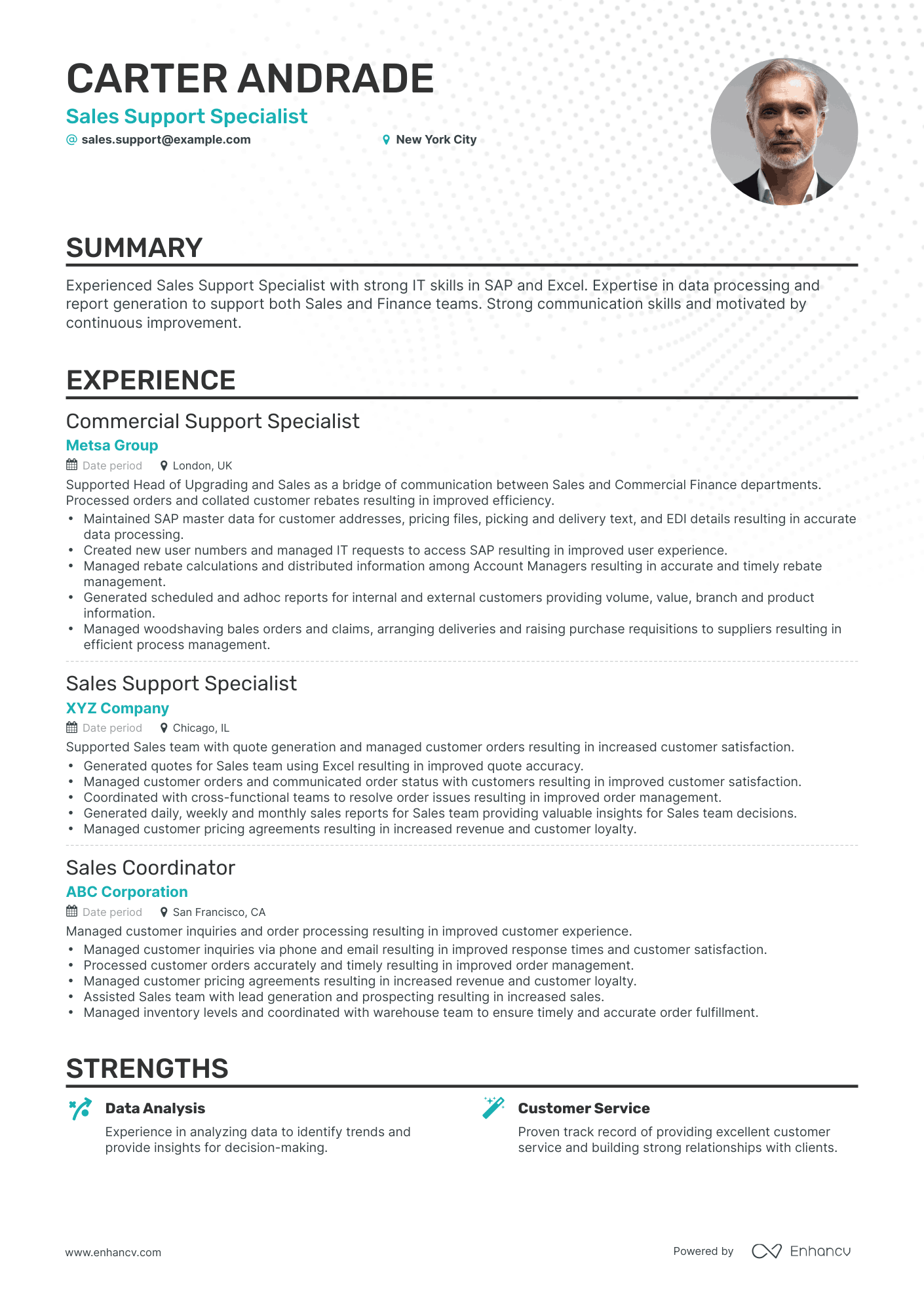Classic Sales Support Specialist Resume Template