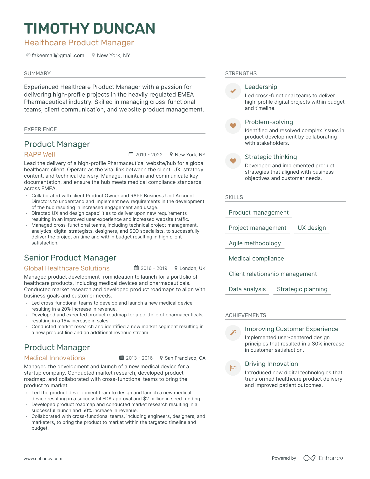 Modern Healthcare Product Manager Resume Template
