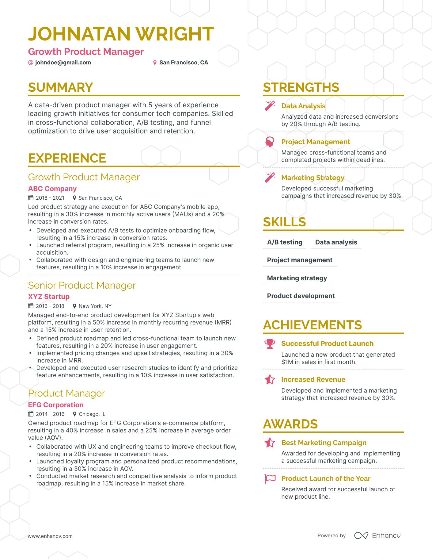 Simple Growth Product Manager Resume Template