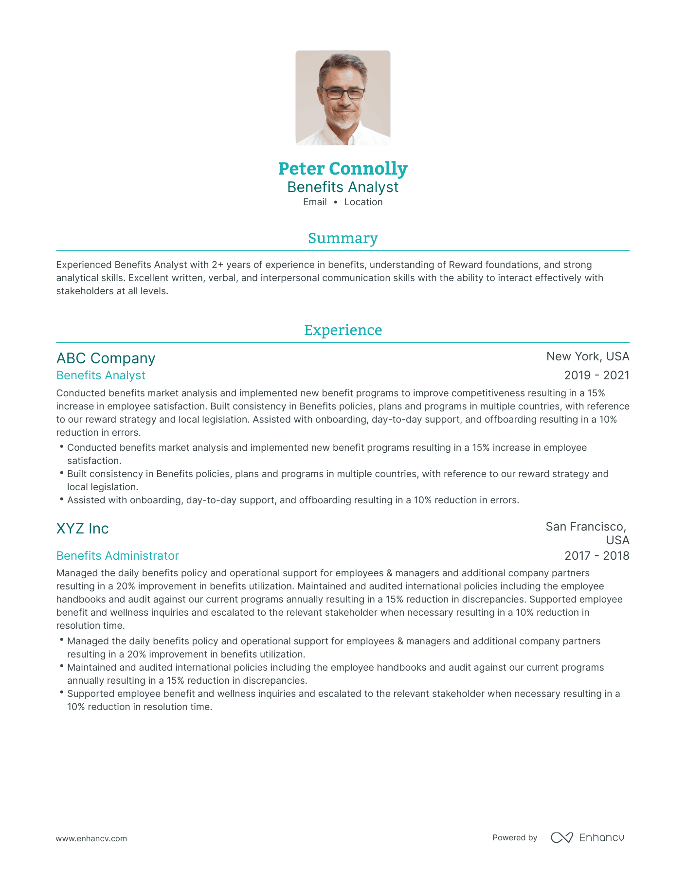 Traditional Benefits Analyst Resume Template