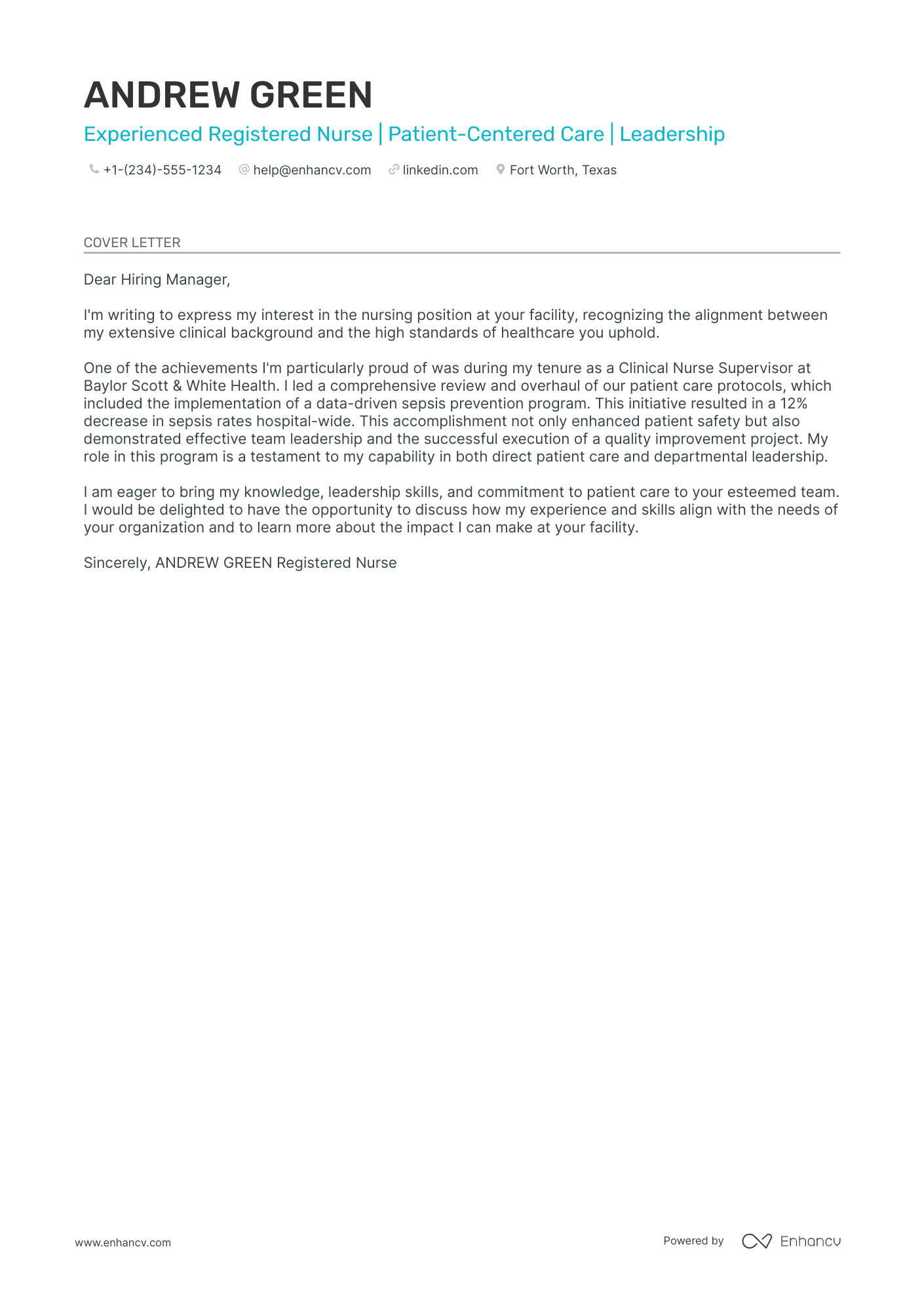 cover letter template for nurse