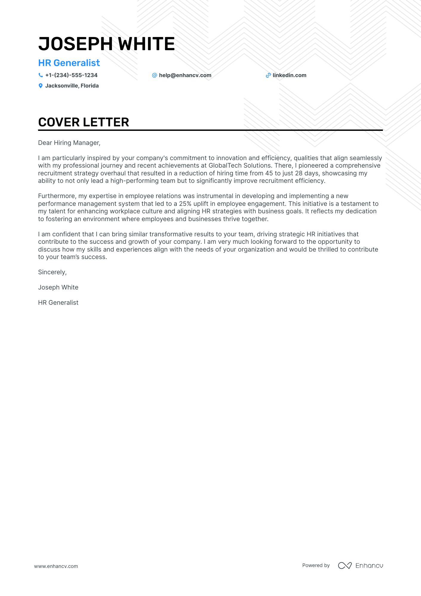 sample cover letter for hr executive