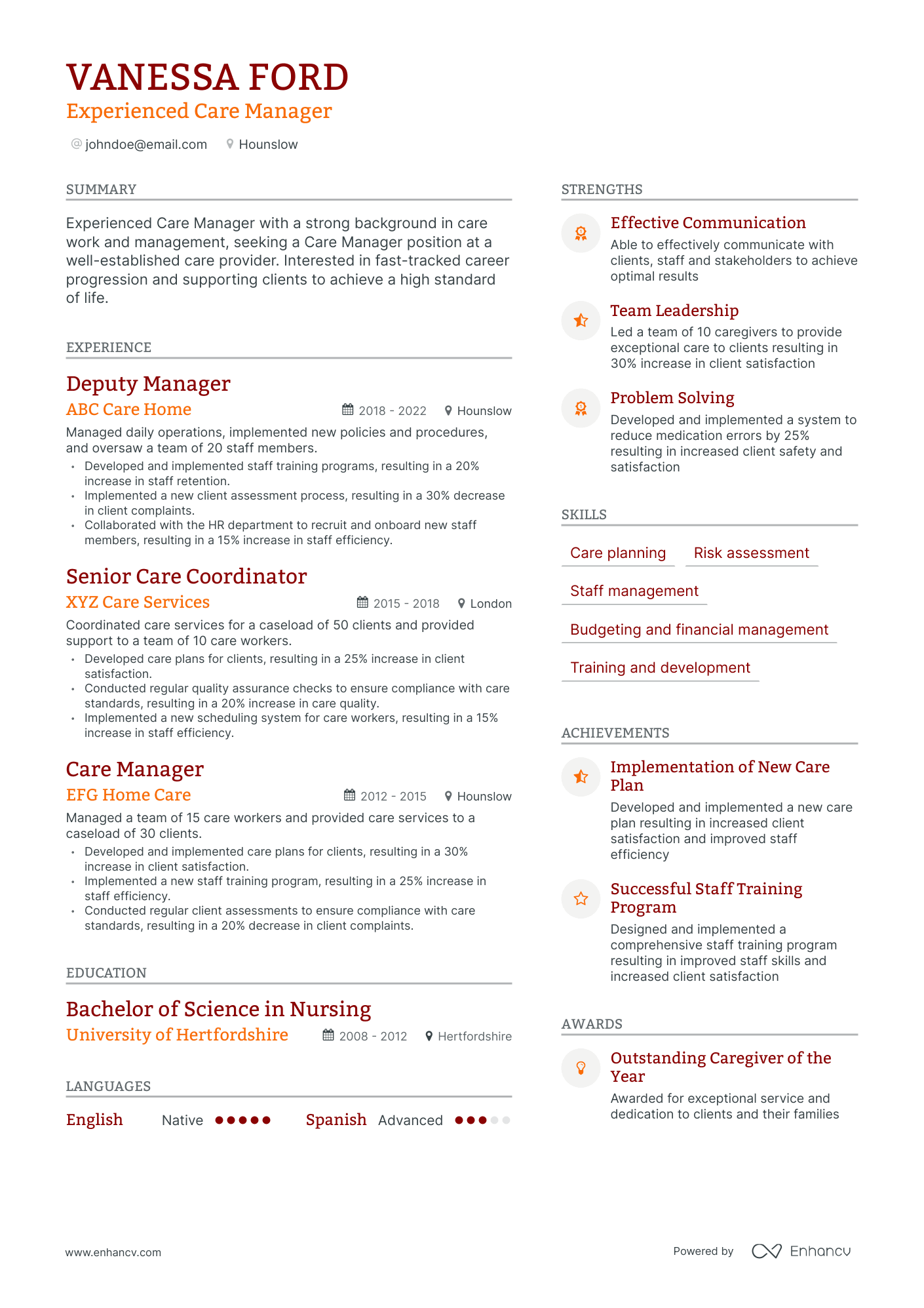 Modern Care Manager Resume Template