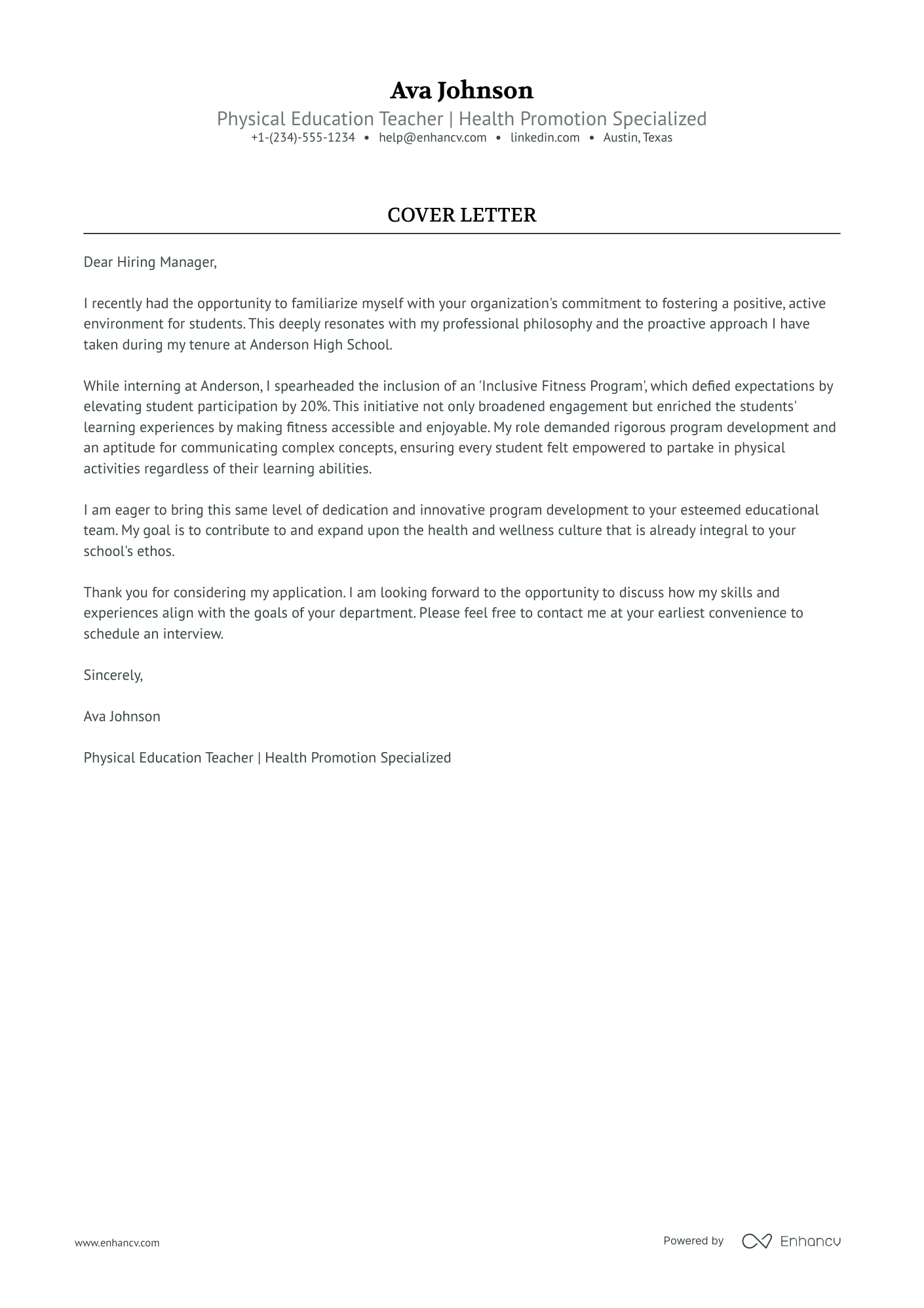 cover letter for pe teacher with no experience
