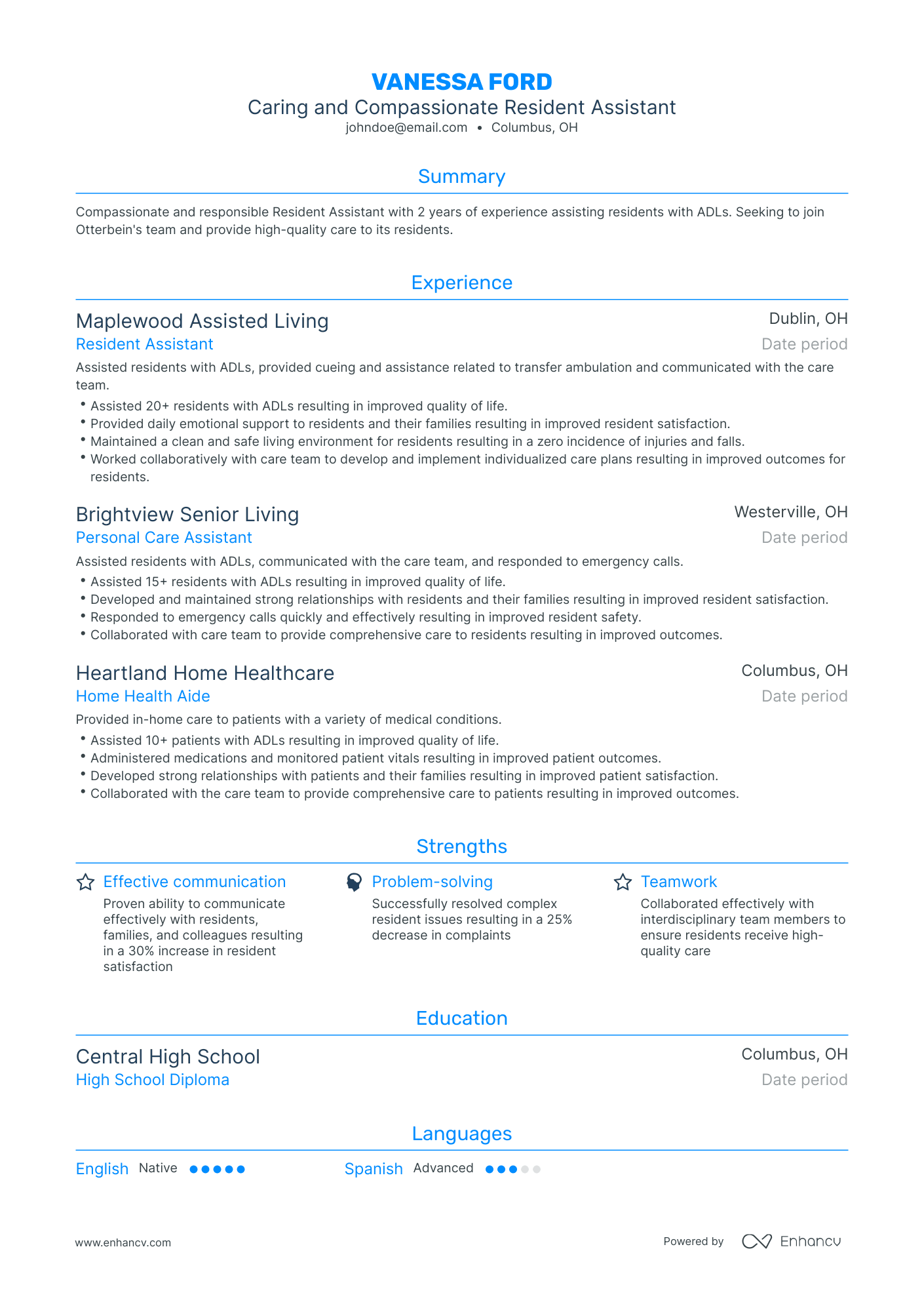Traditional Resident Assistant Resume Template