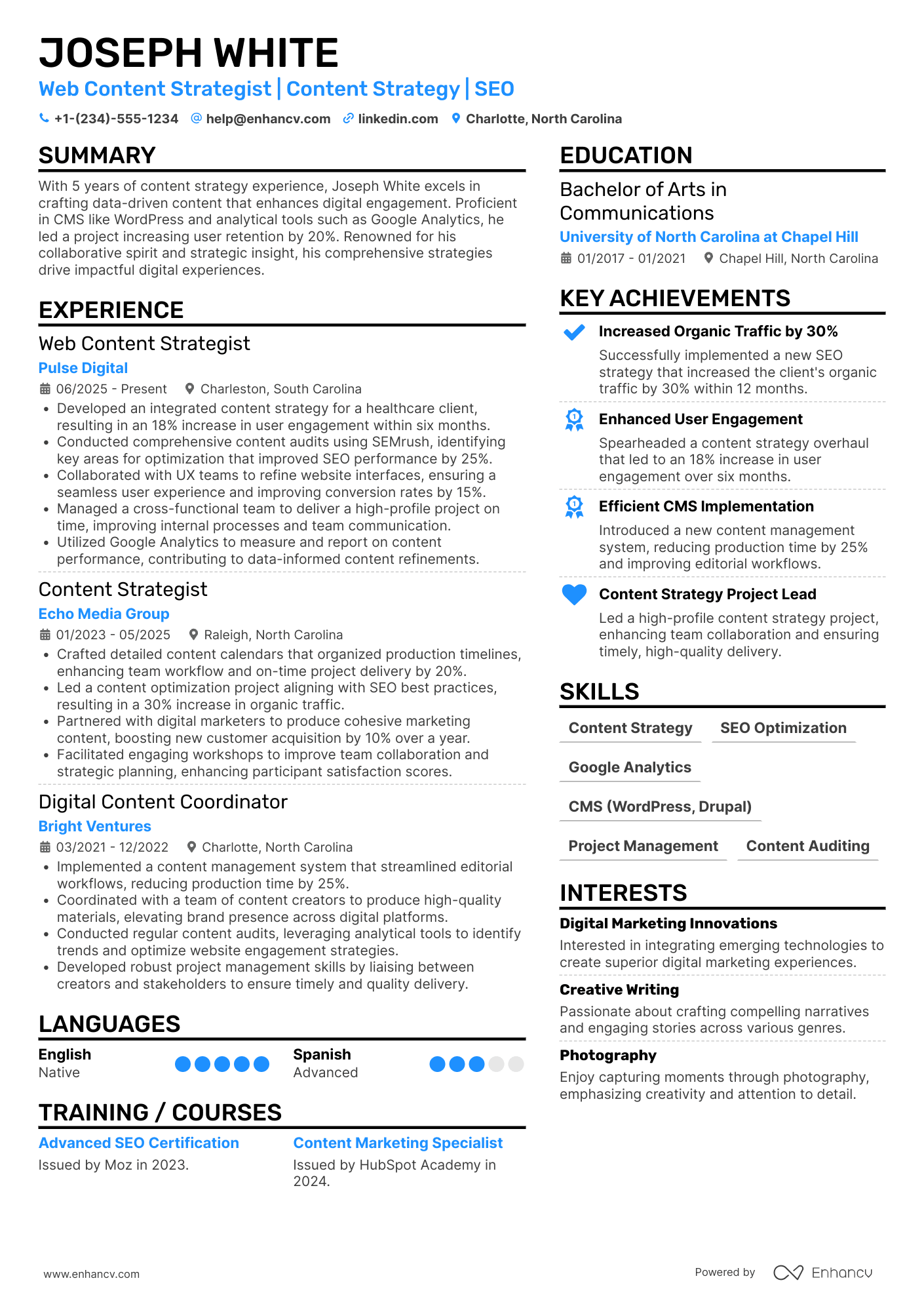 A resume example of a Web Content Strategist