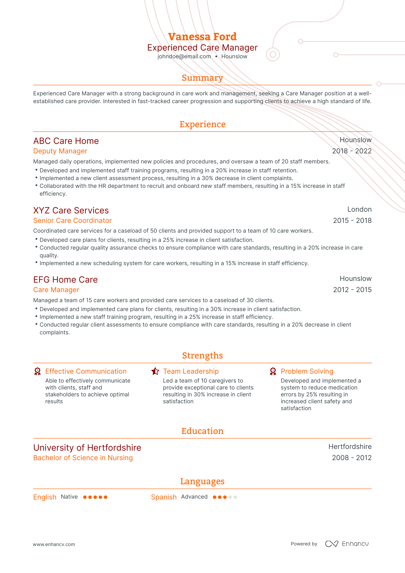 Traditional Care Manager Resume Template
