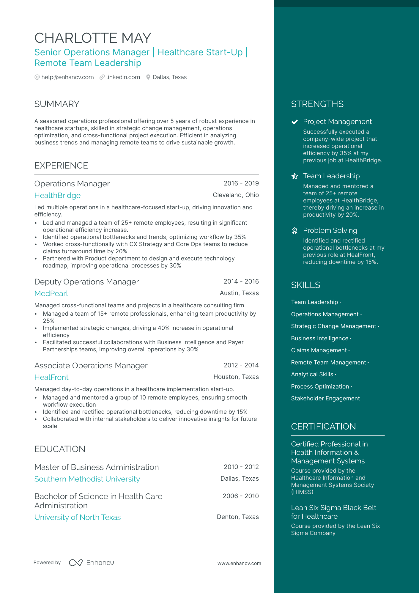 resume profile examples operations manager