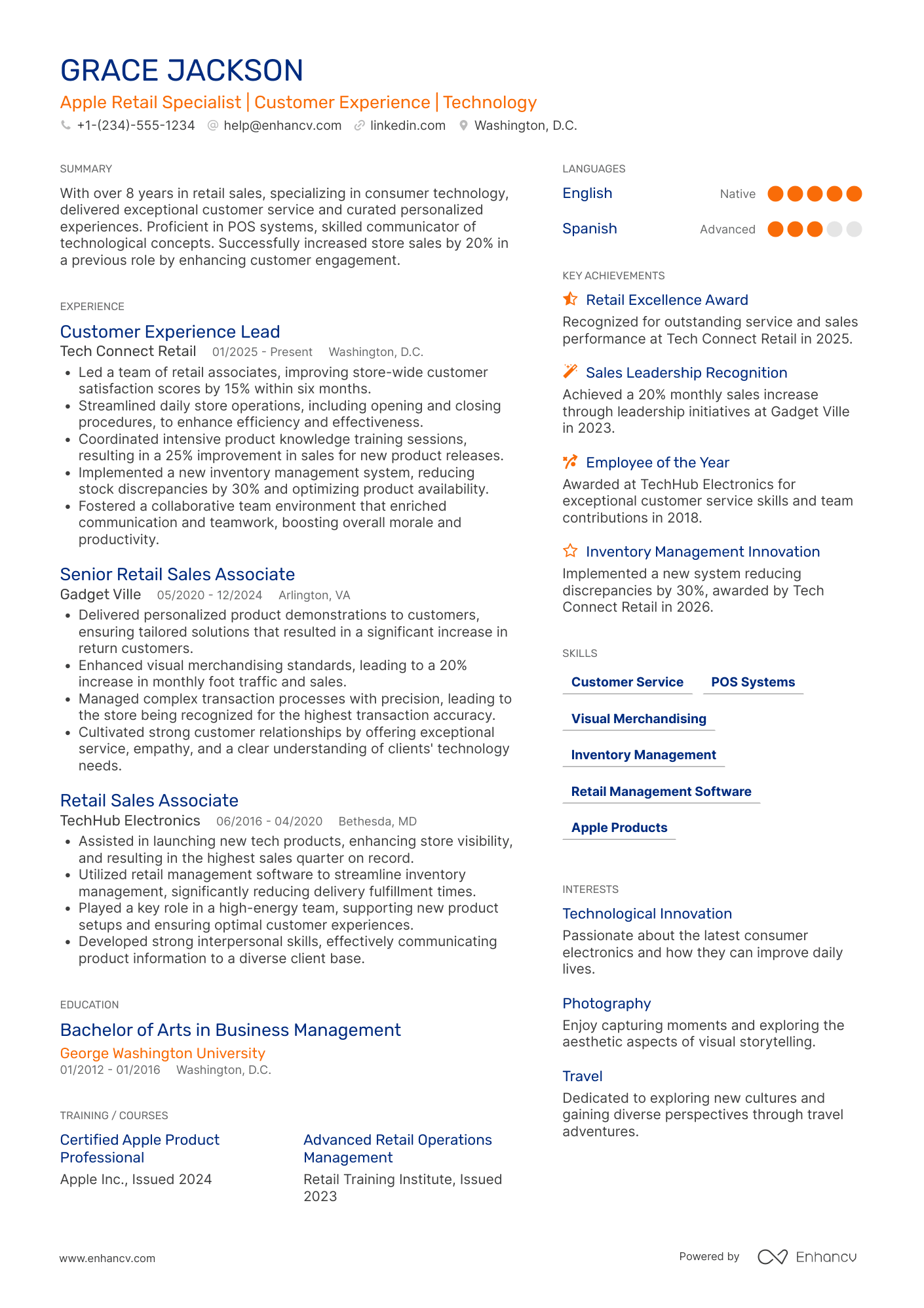 A resume example of a Apple Retail