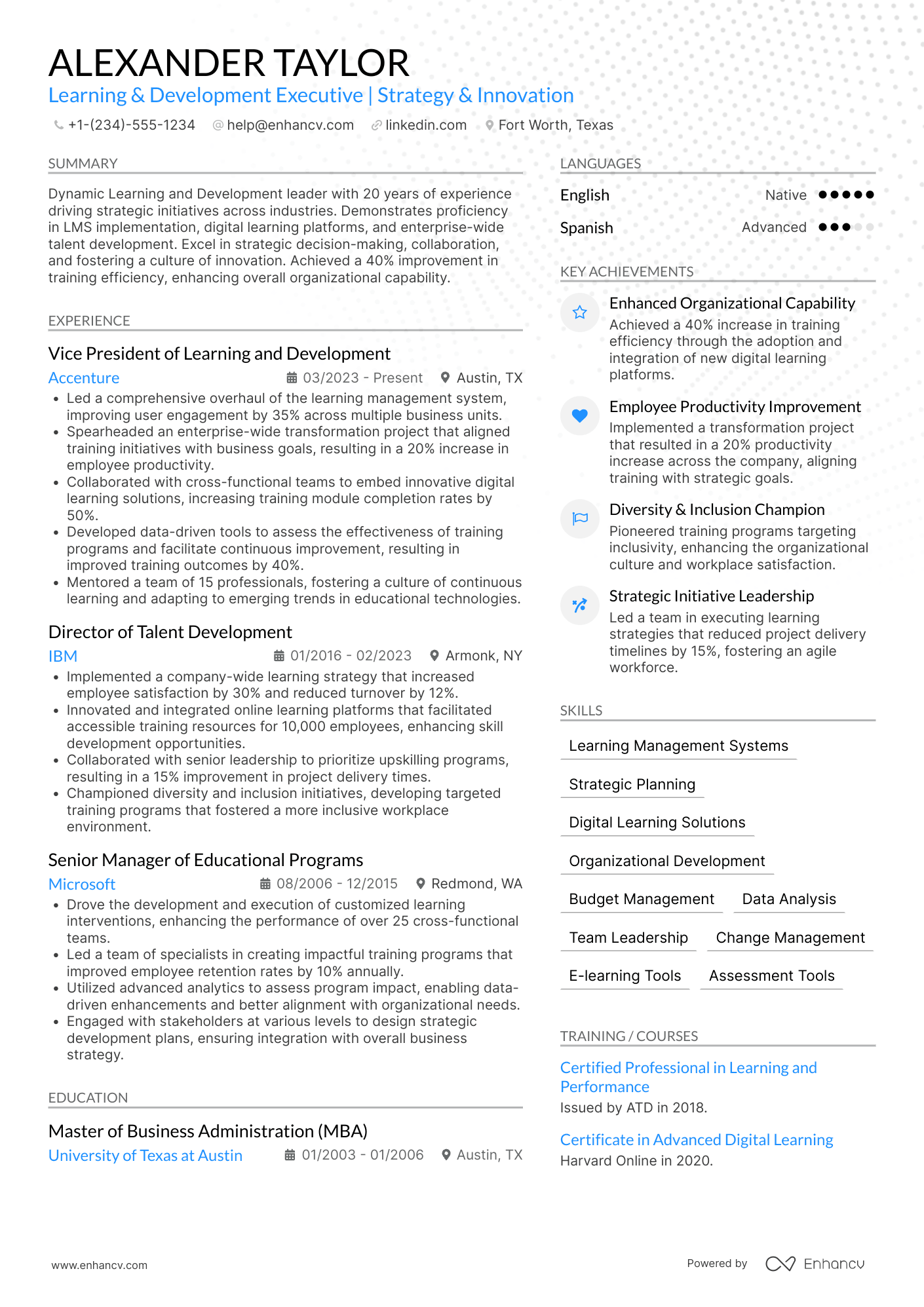 A resume example of a Chief Learning and Development Officer