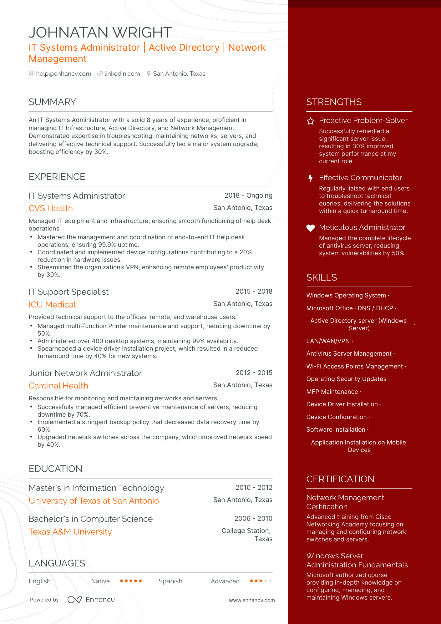undefined IT System Administrator Resume Template