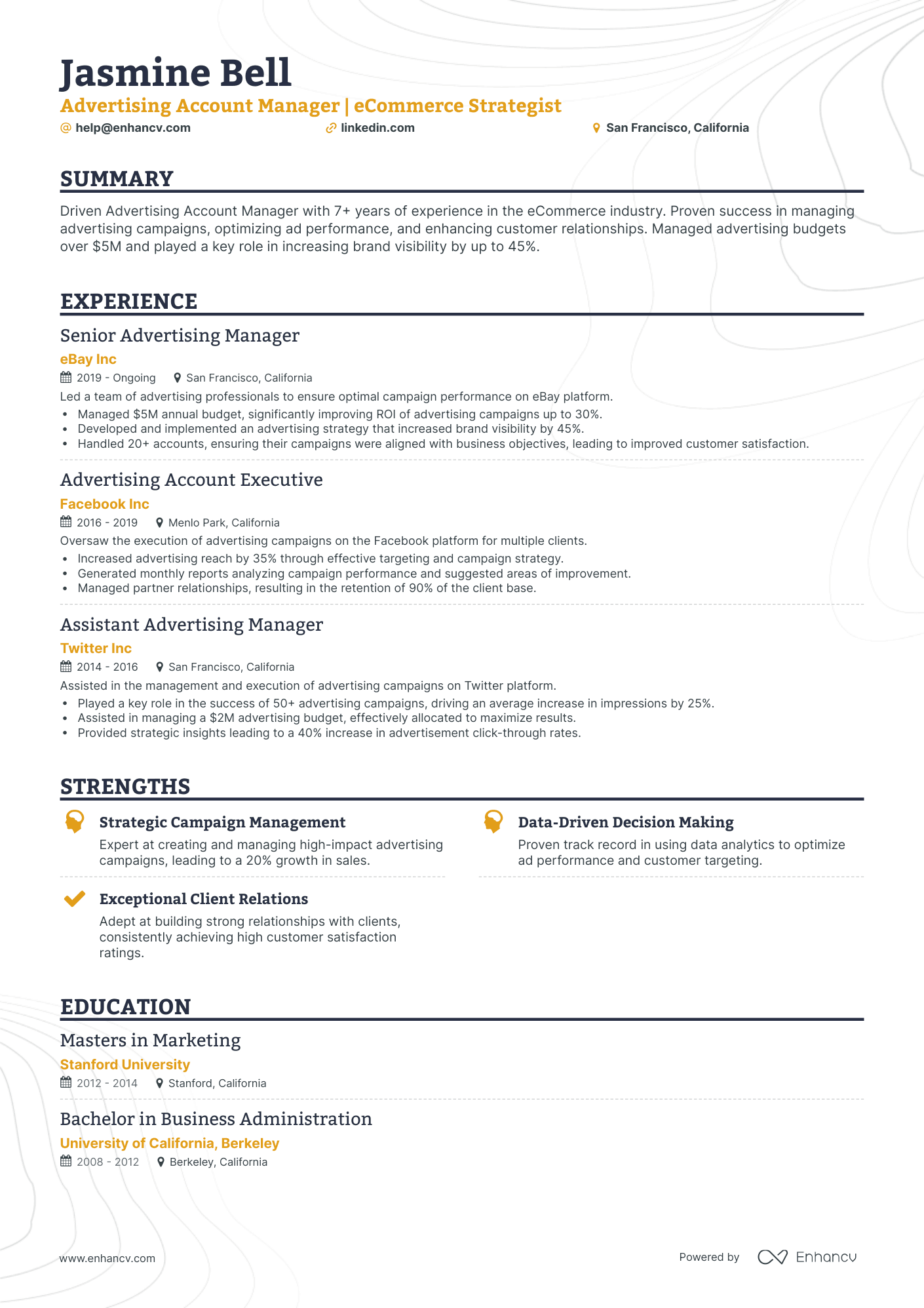 undefined Advertising Manager Resume Template