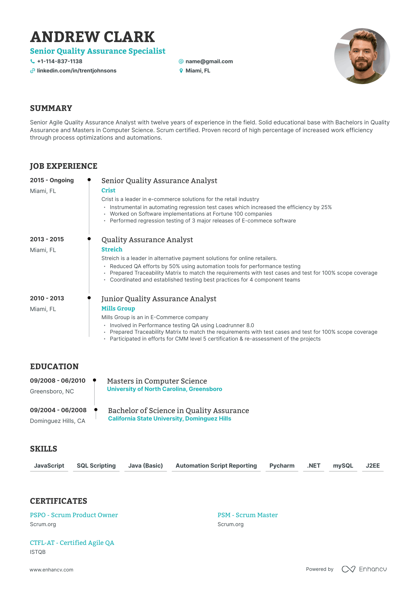 Timeline QA Analyst Resume Template