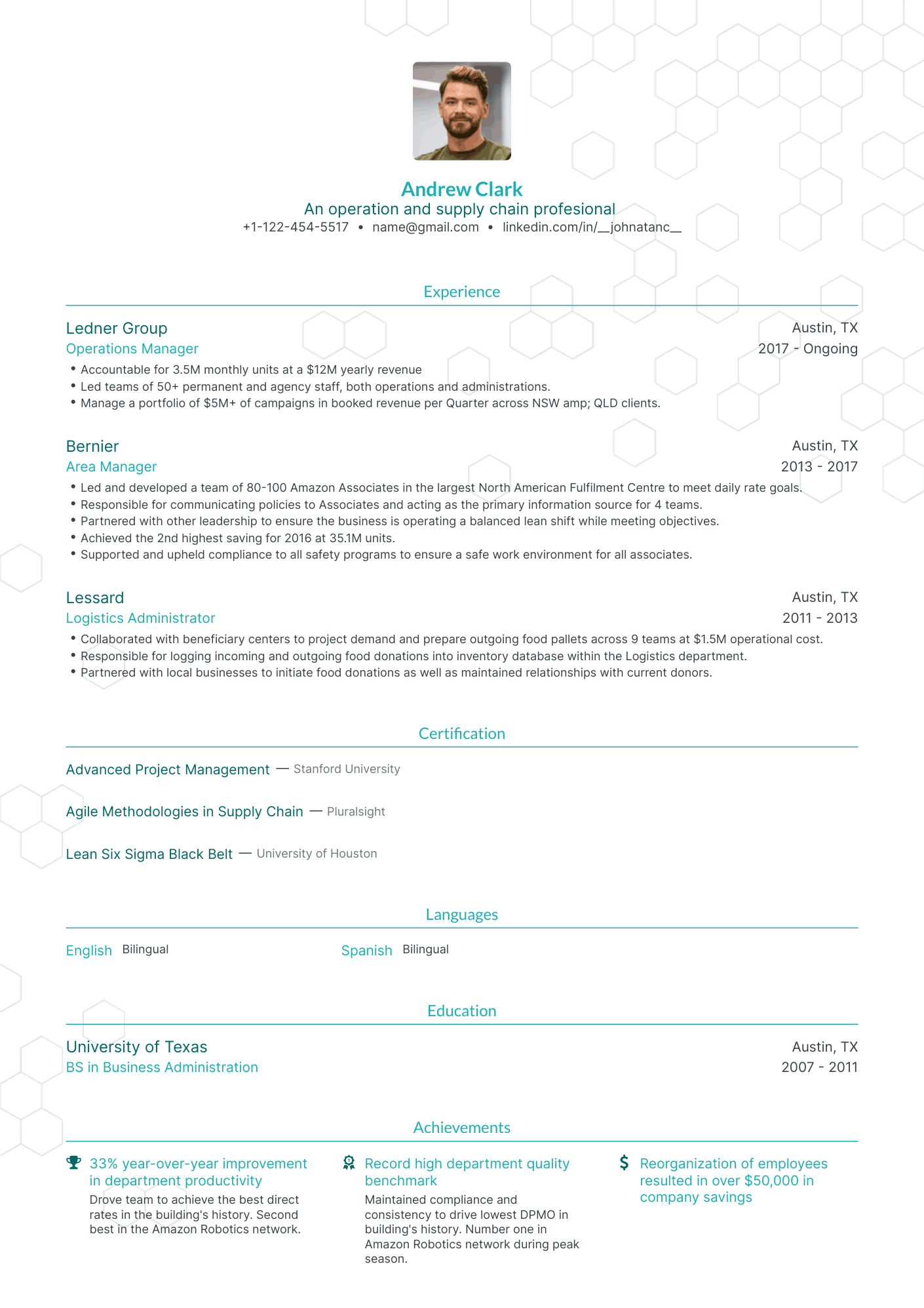 Traditional Operations Manager Resume Template