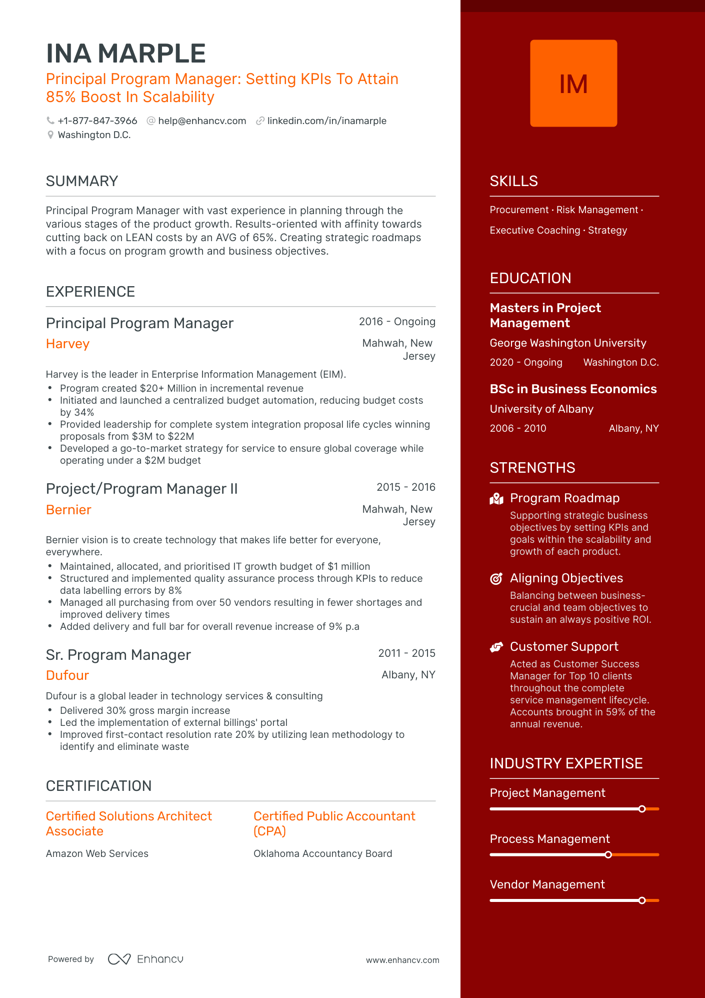 One Page Principal Program Manager Resume Template
