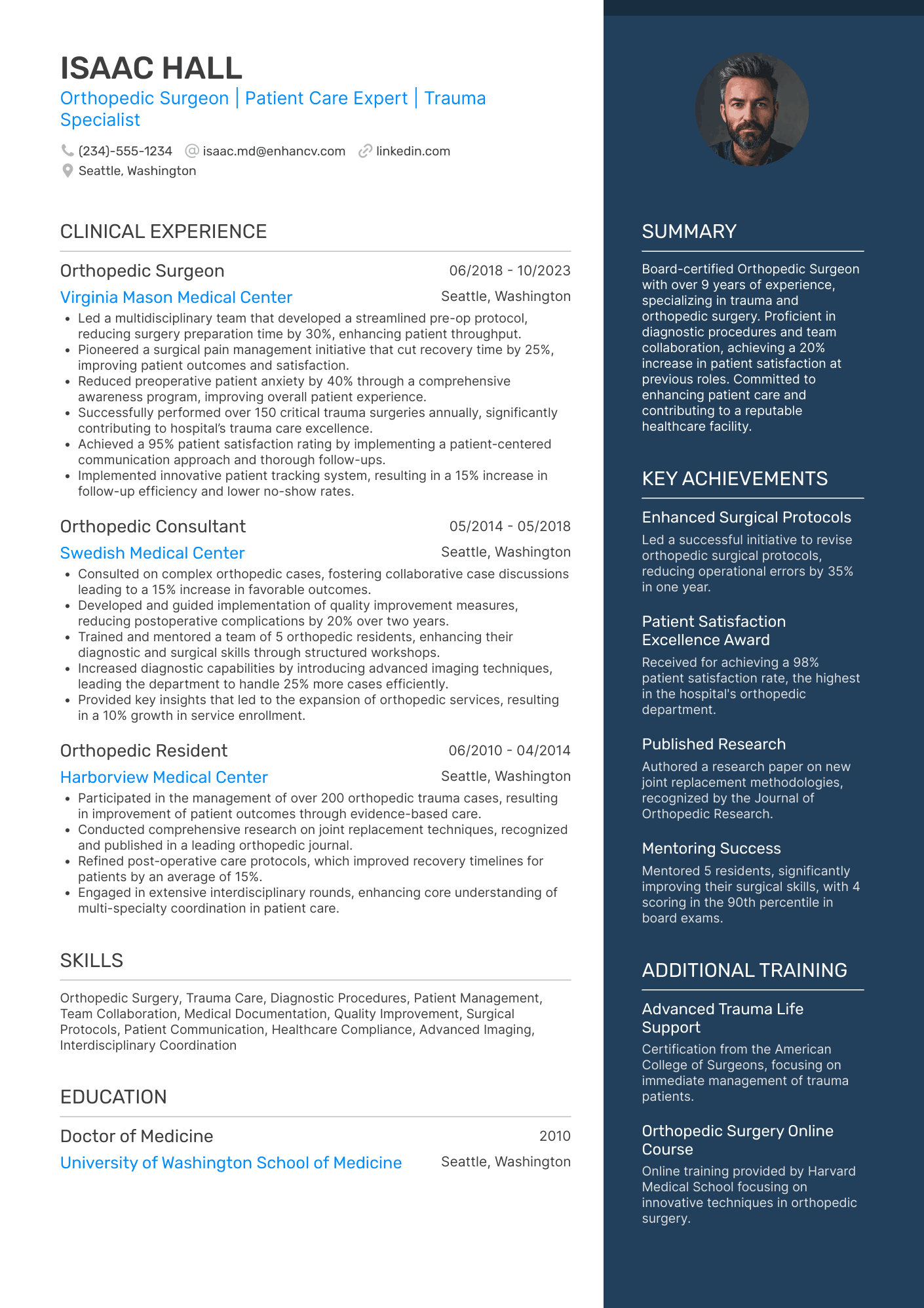 A resume example of a Orthopedic Doctor