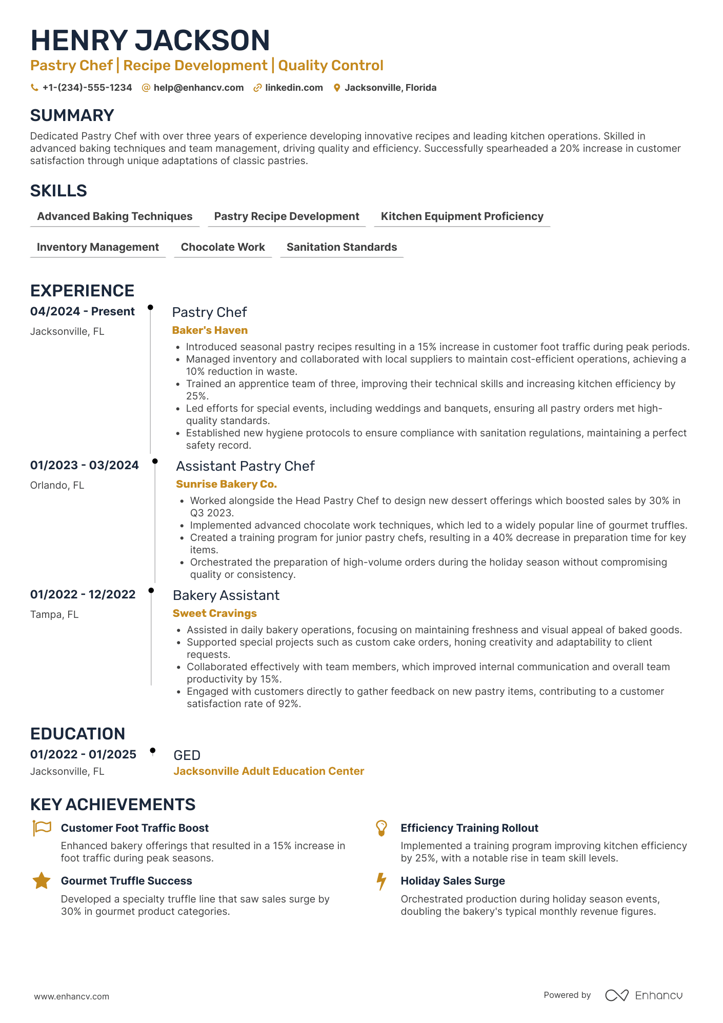 A resume example of a Pastry Sous Chef