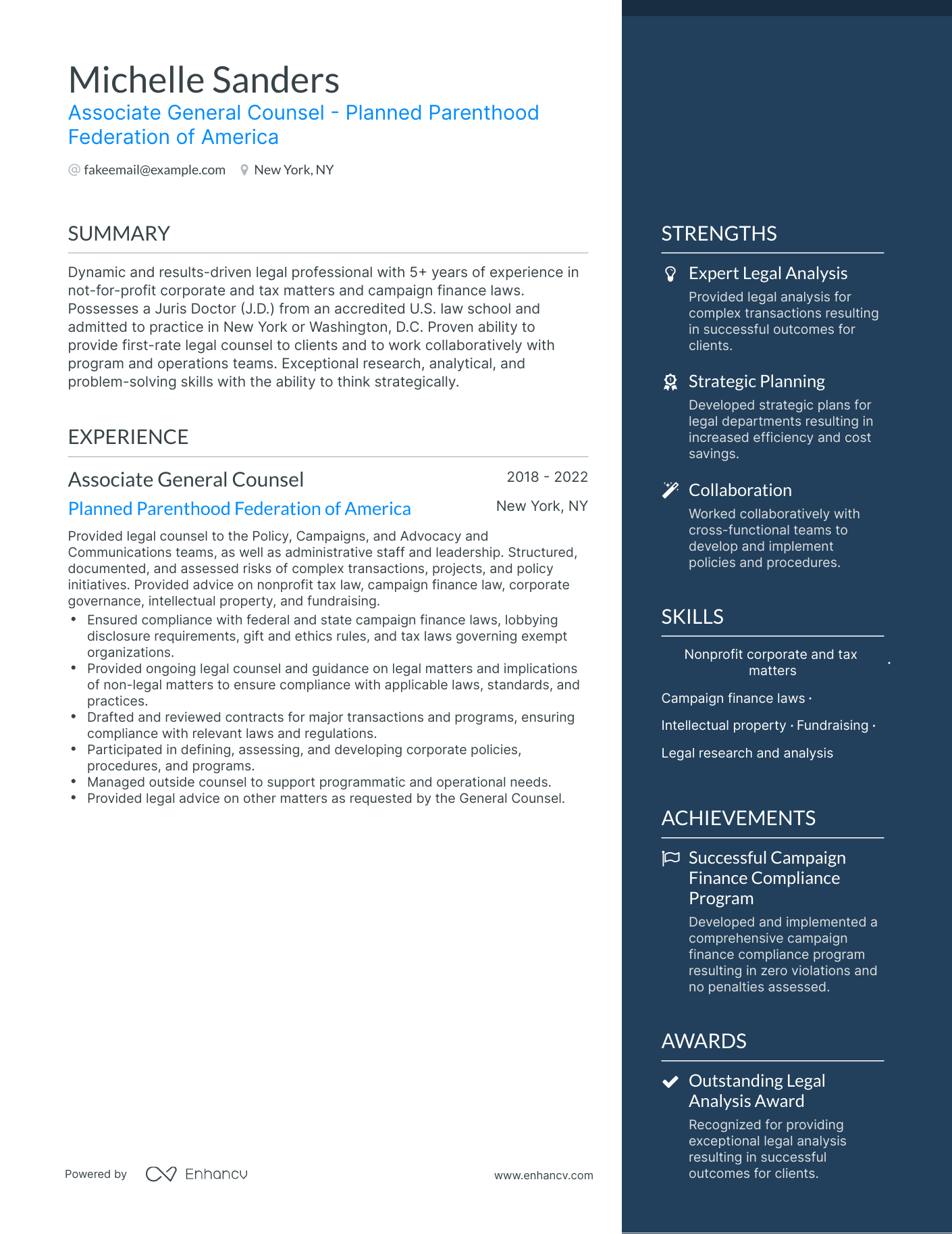 One Page Counsel Resume Template