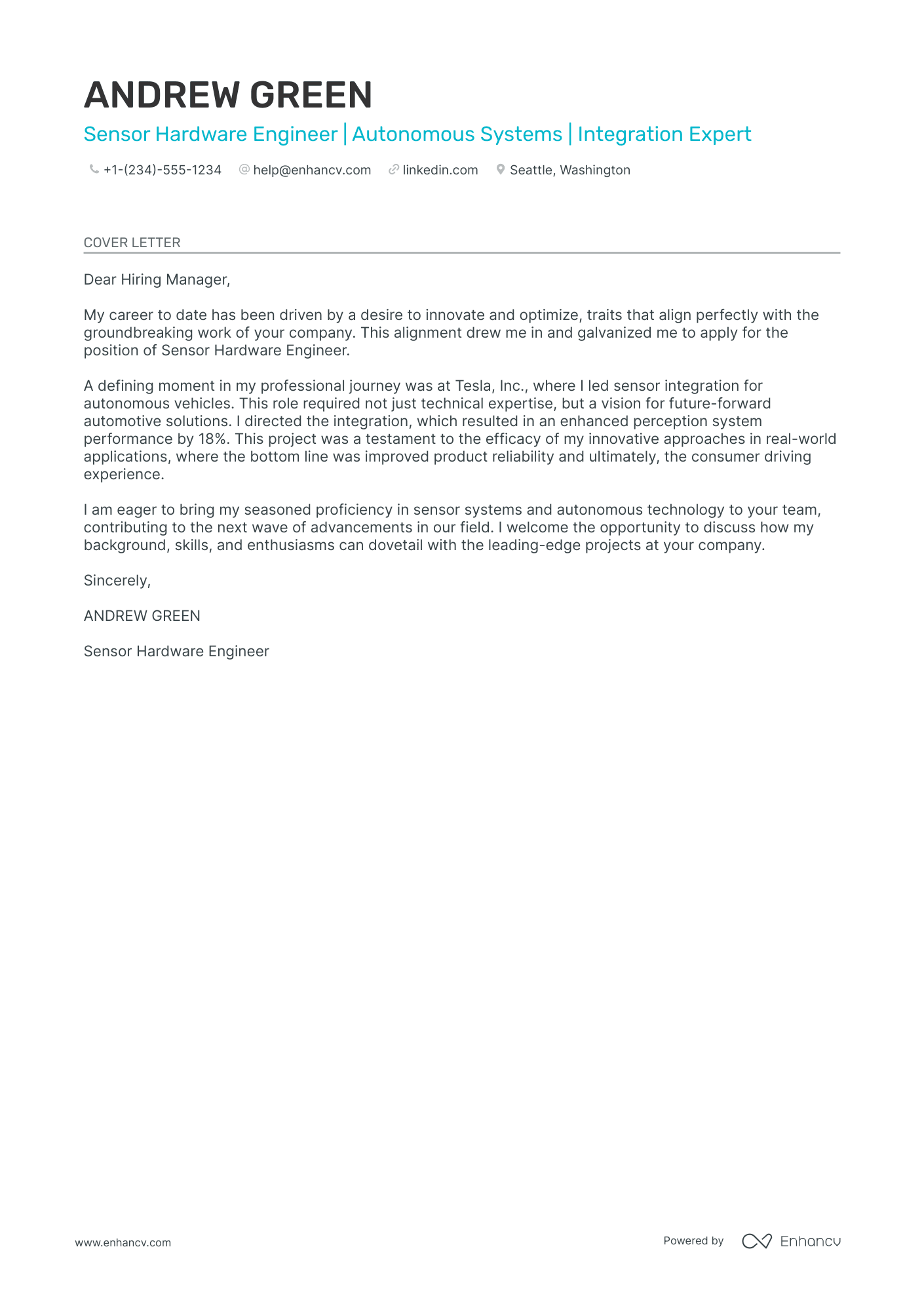 cover letter sample engineering