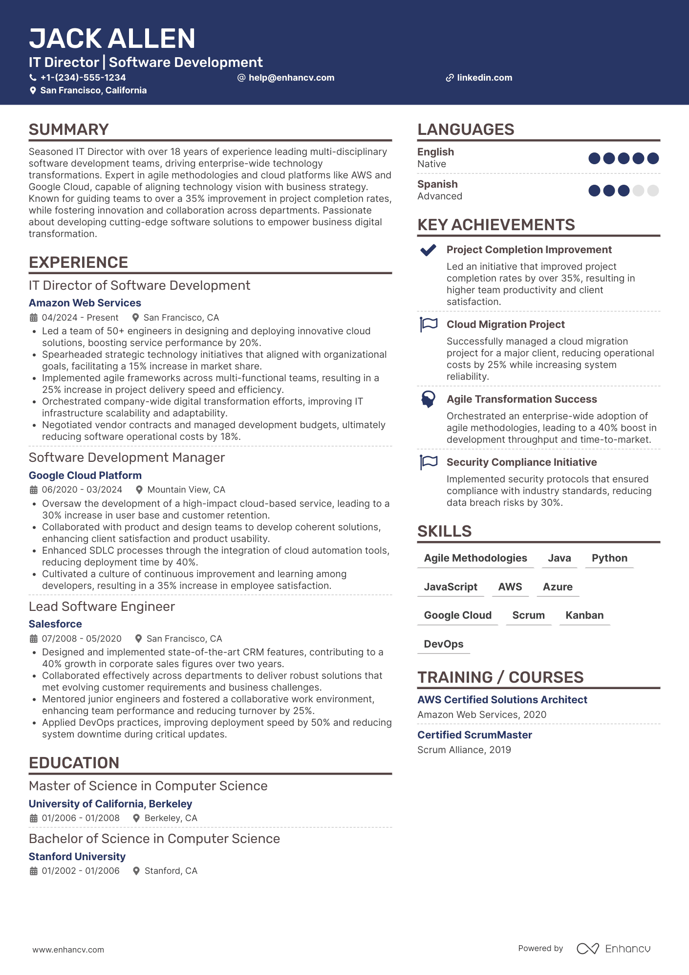 A resume example of a IT Director of Software Development