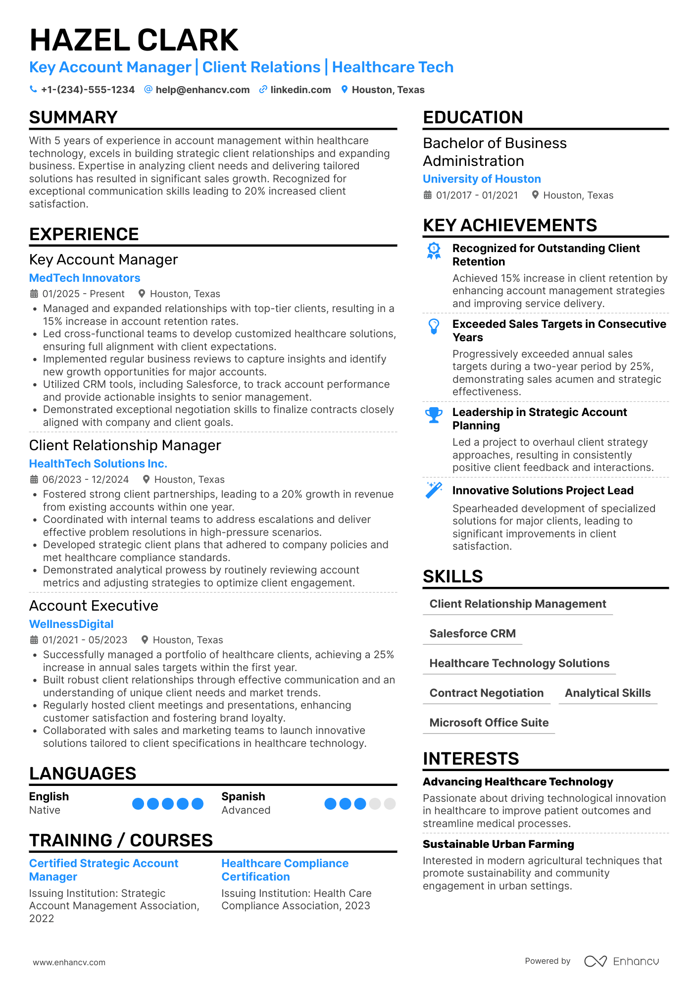 A resume example of a Key Account Manager