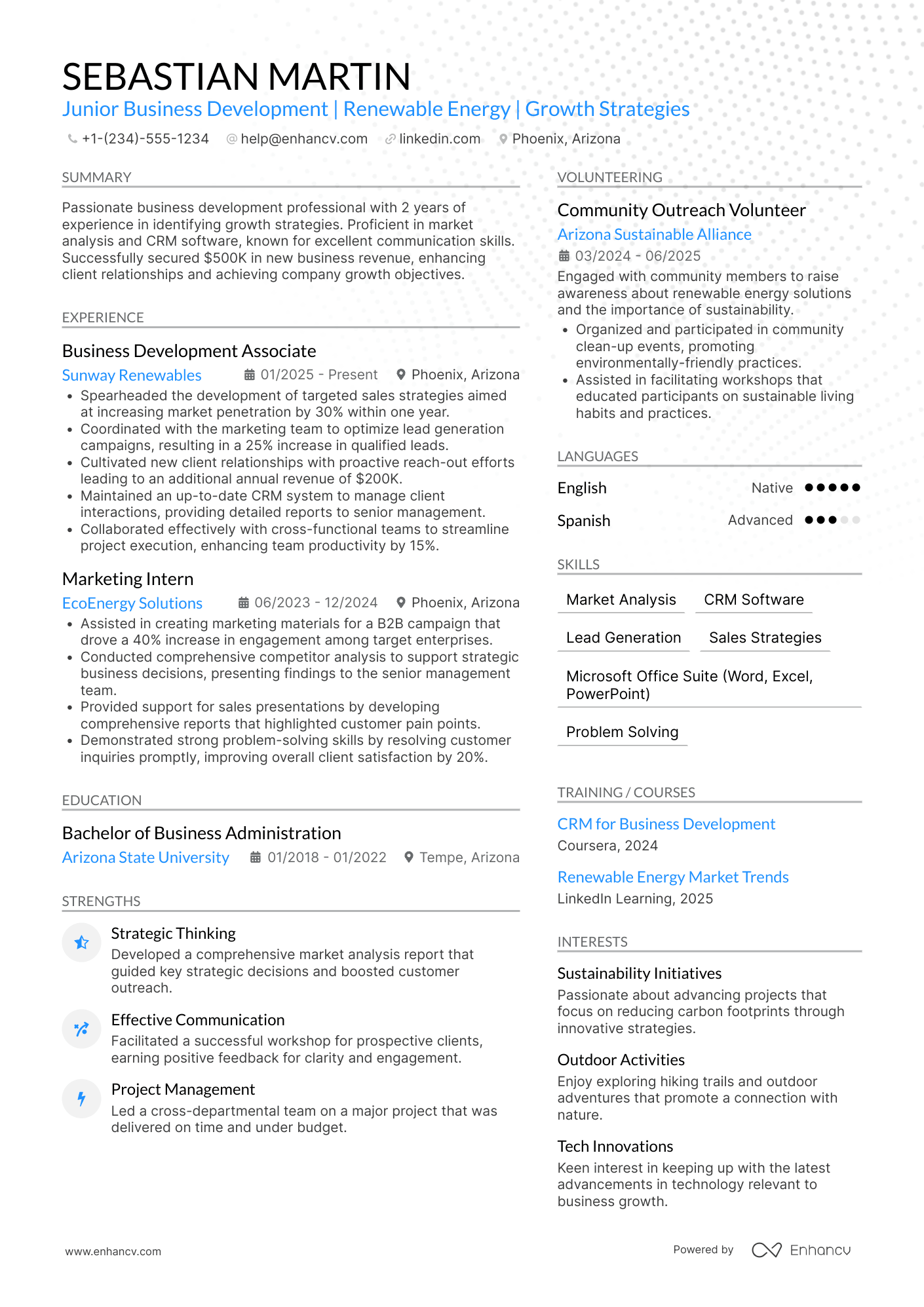 A resume example of a Junior Business Development Manager