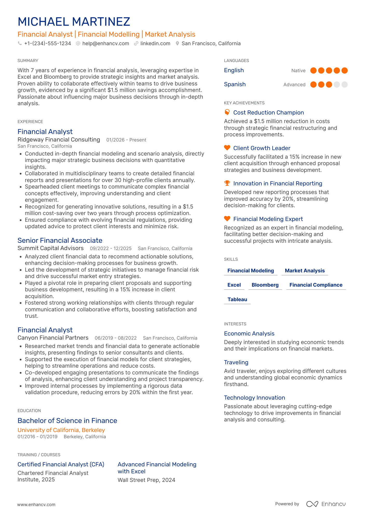 A resume example of a PwC Financial Services Analyst