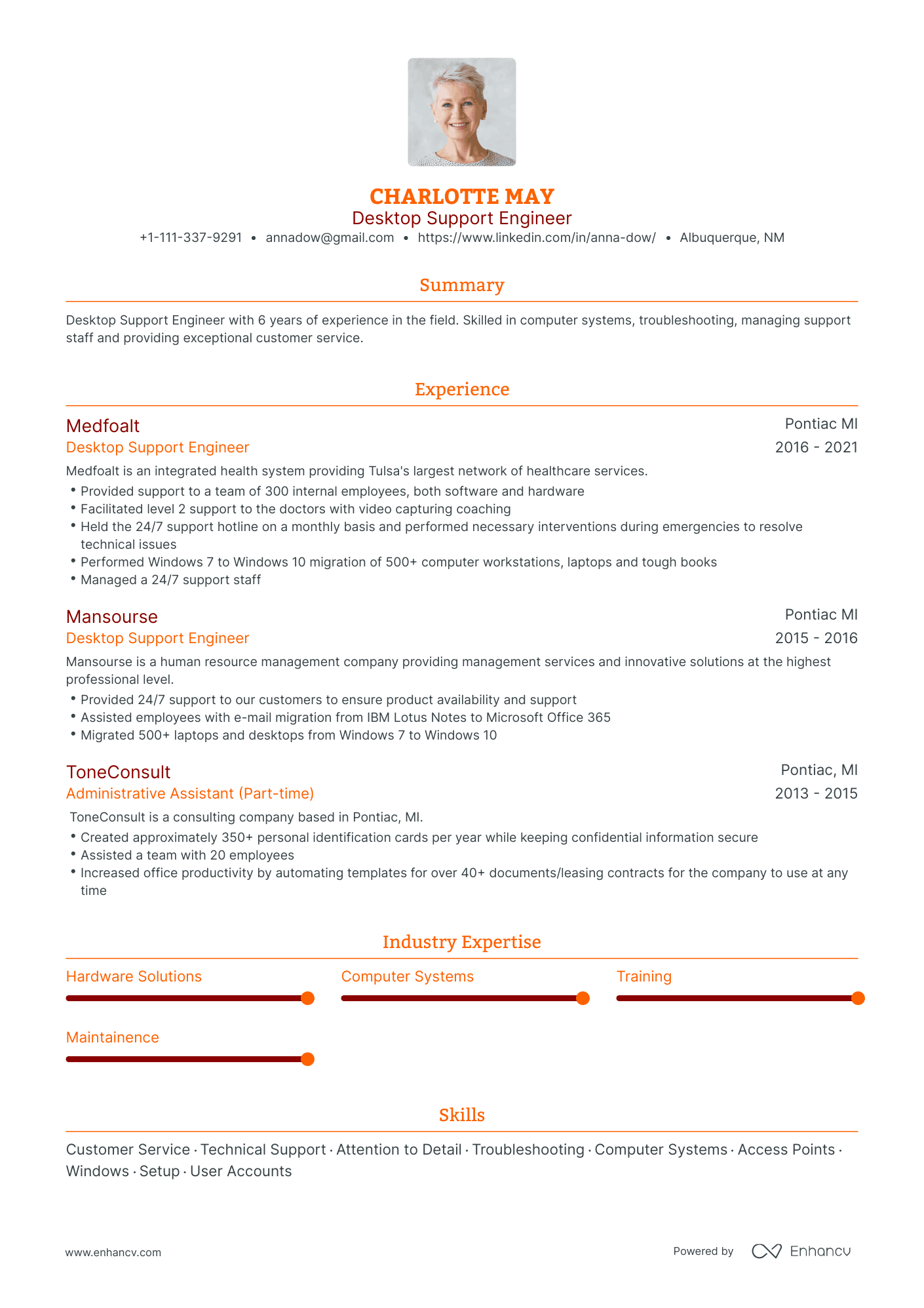 Traditional Desktop Support Resume Template
