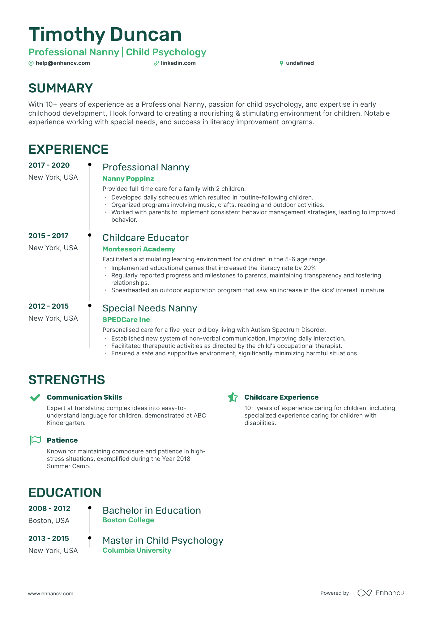 undefined Professional Nanny Resume Template
