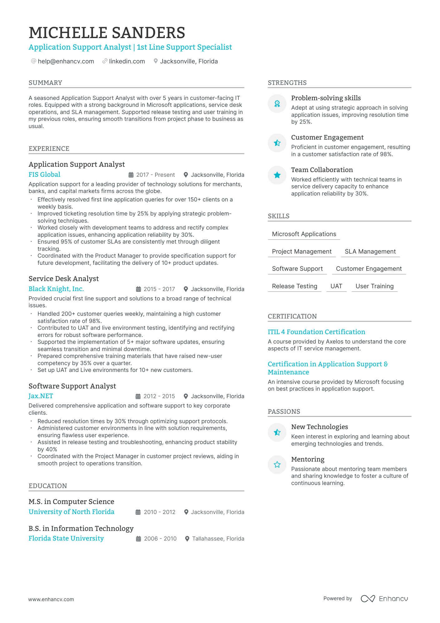 it technical support analyst resume