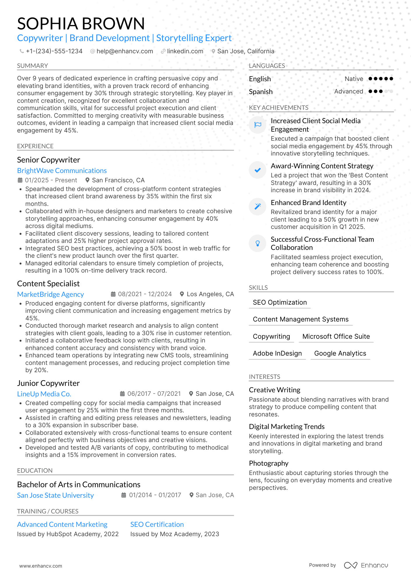A resume example of a Mid Level Copywriter