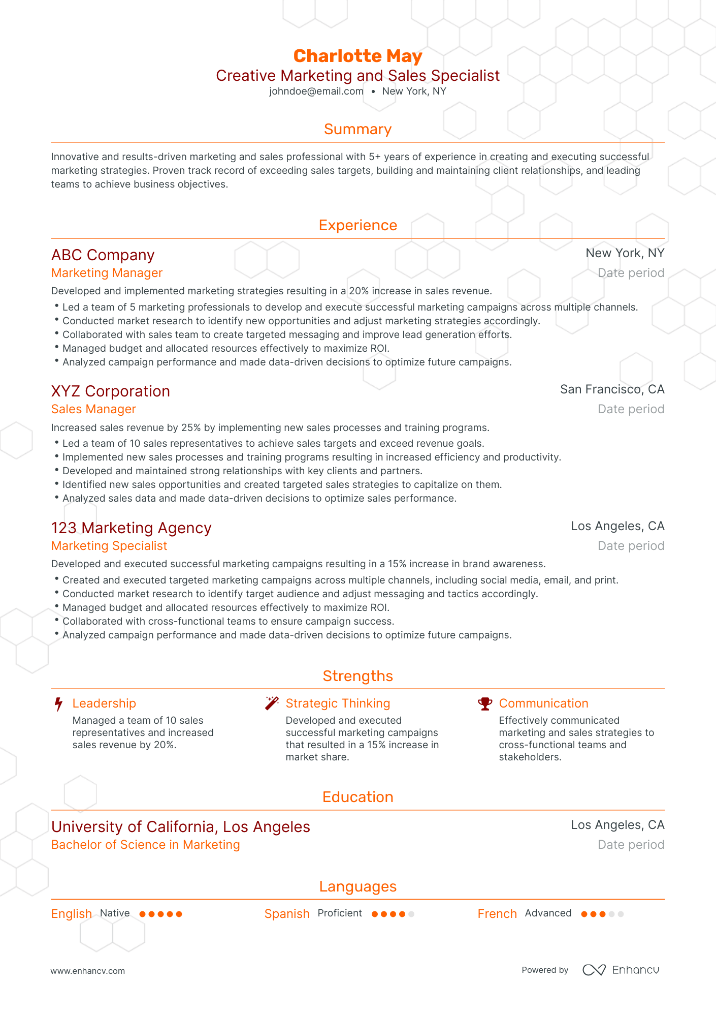 Traditional Marketing and Sales Resume Template