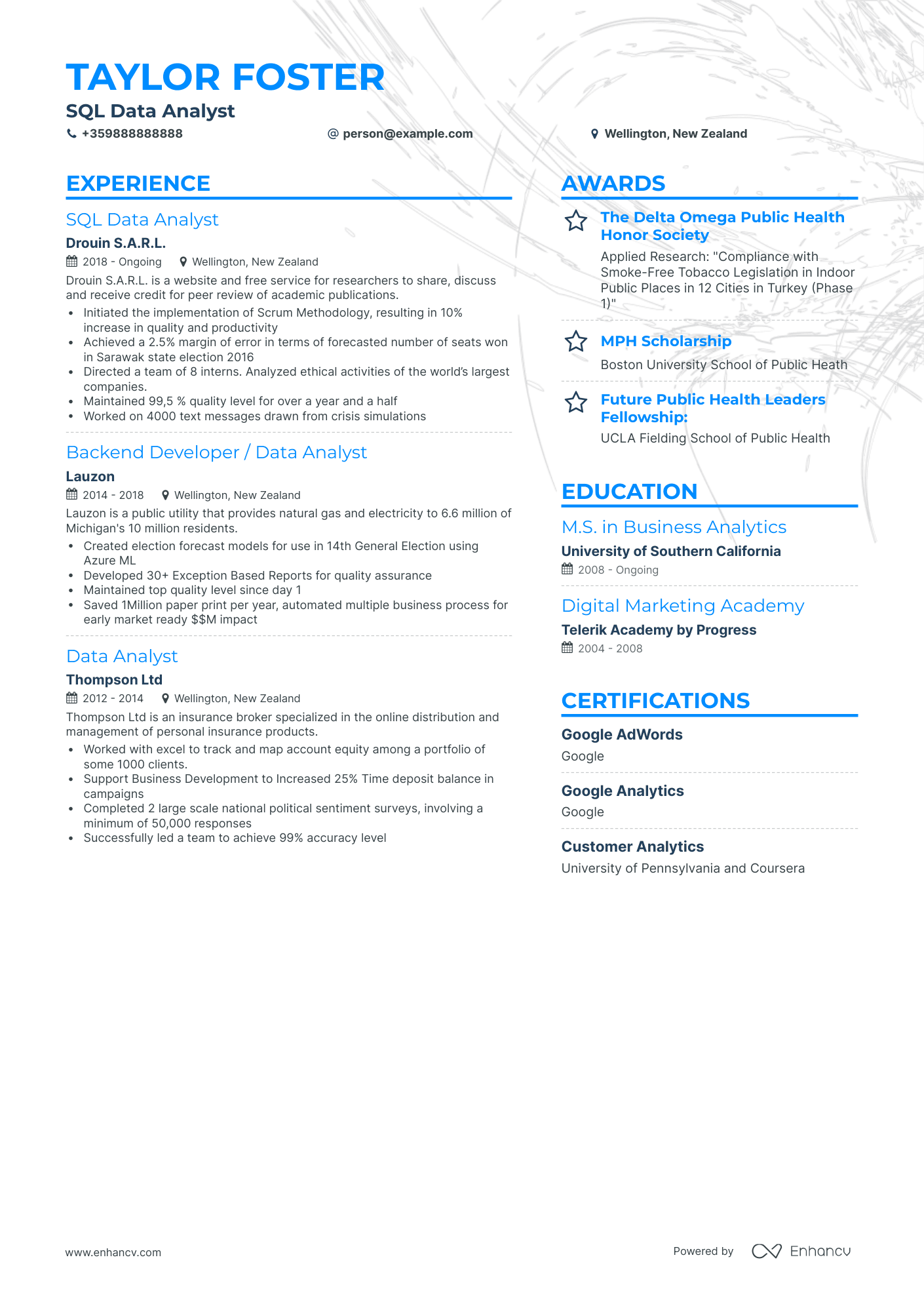 Simple SQL Data Analyst Resume Template