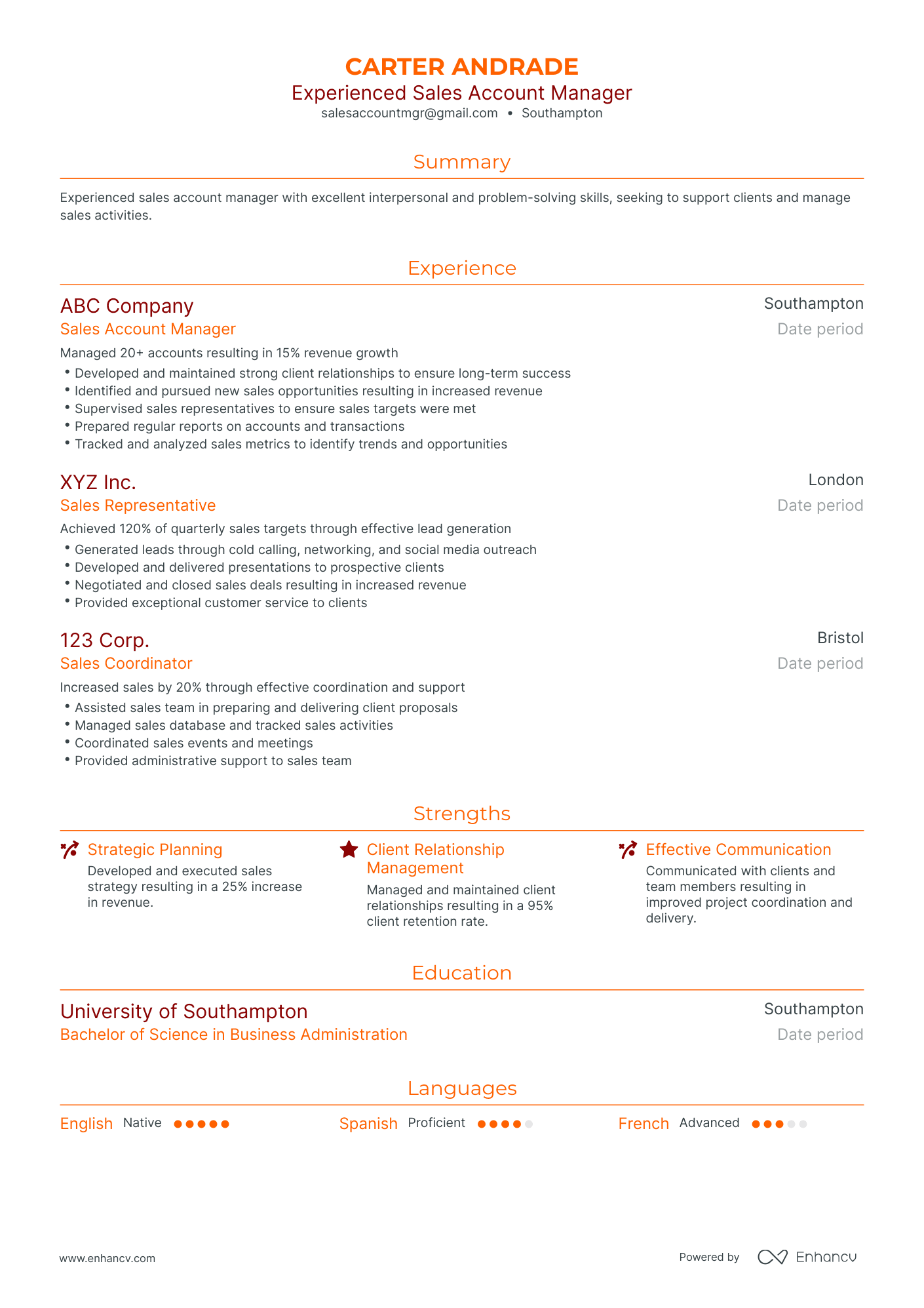 Traditional Sales Account Manager Resume Template