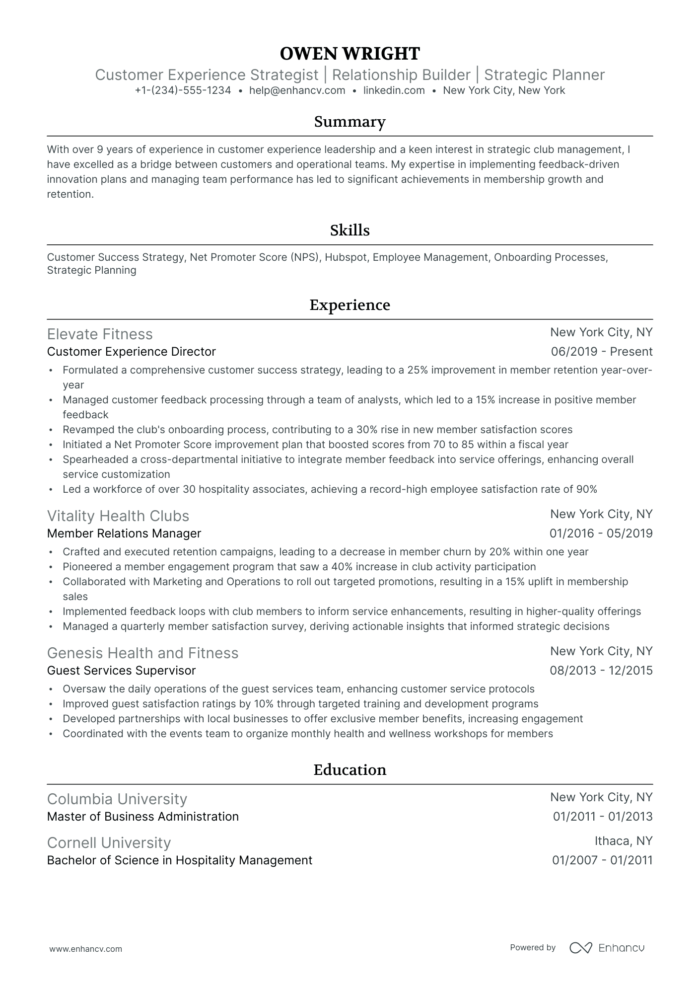 resume sample for hotel and restaurant management