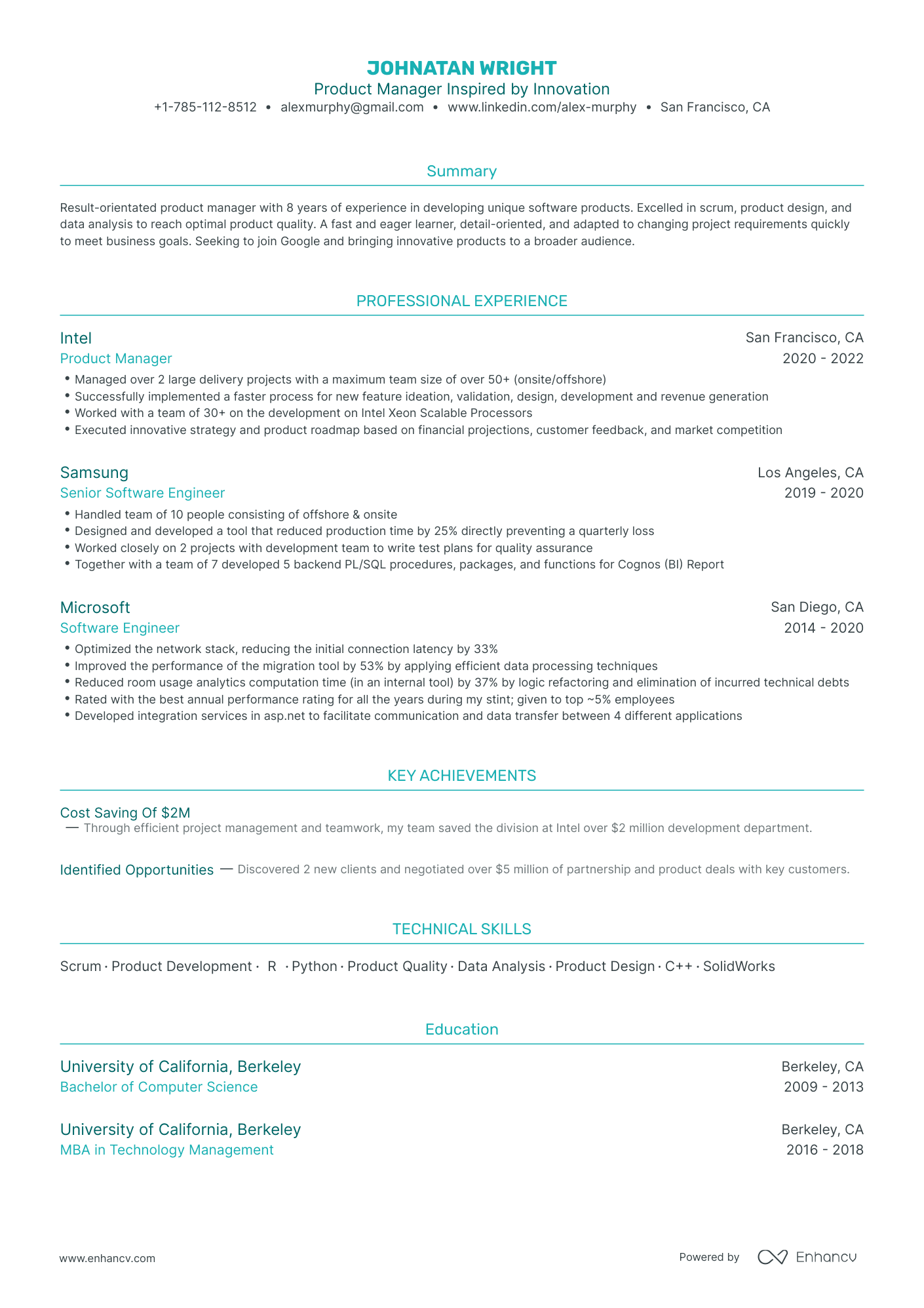 Traditional Google Resume Template