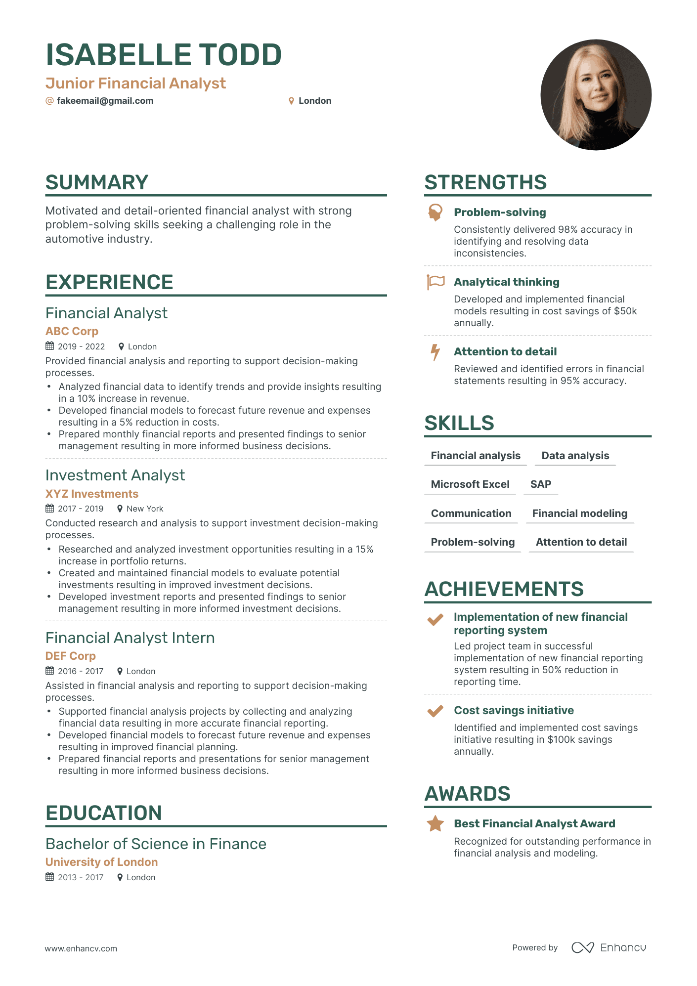 Simple Junior Financial Analyst Resume Template