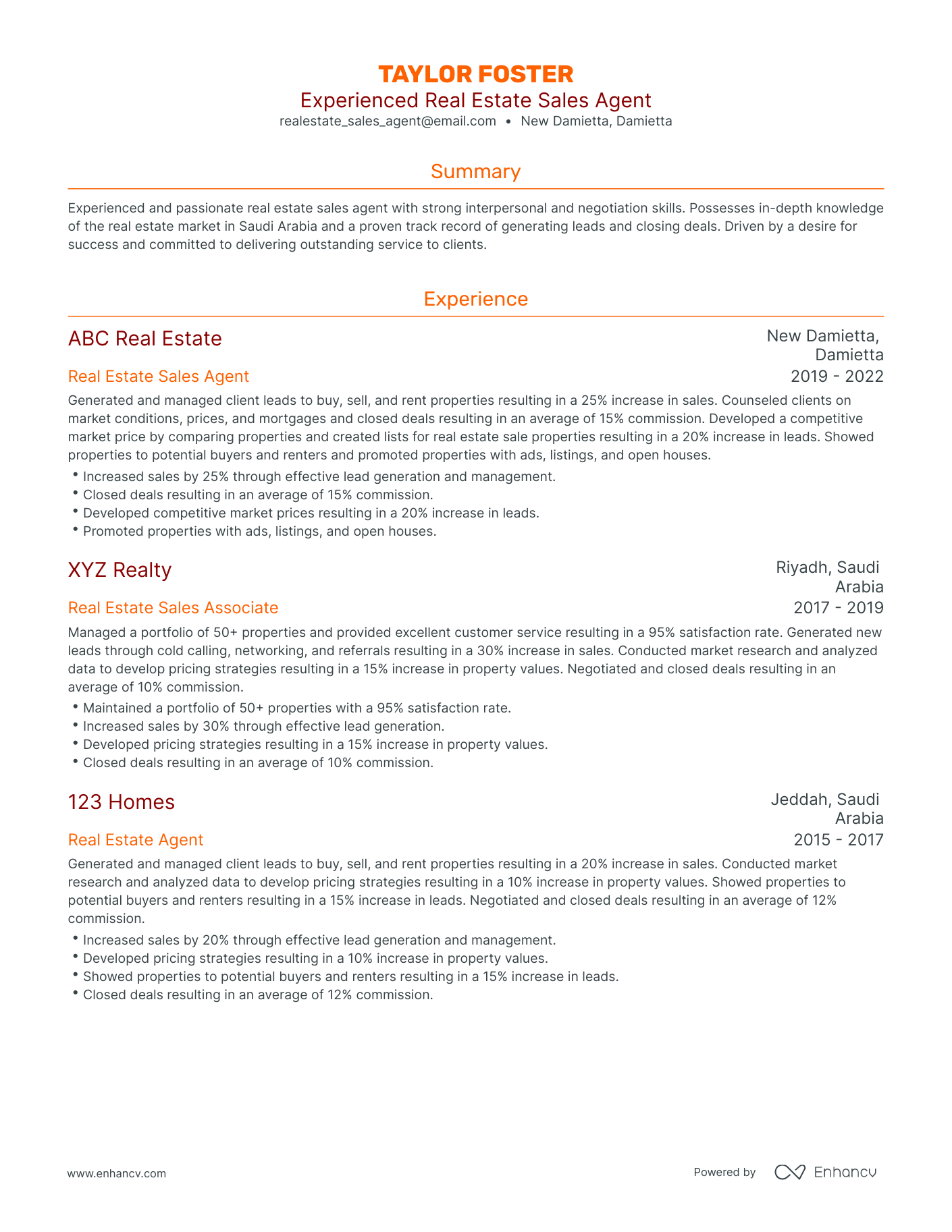 Traditional Real Estate Sales Resume Template