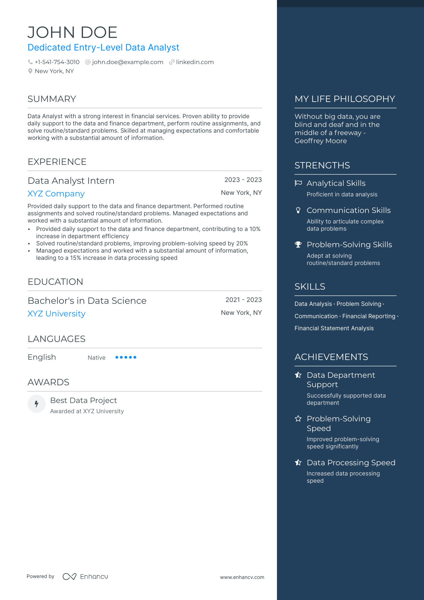 personal profile in resume for data analyst