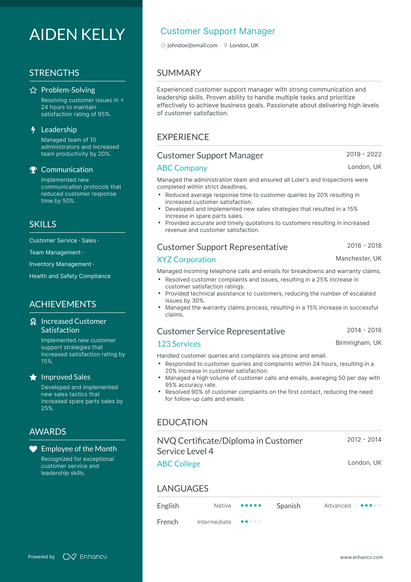 Polished Customer Support Manager Resume Template