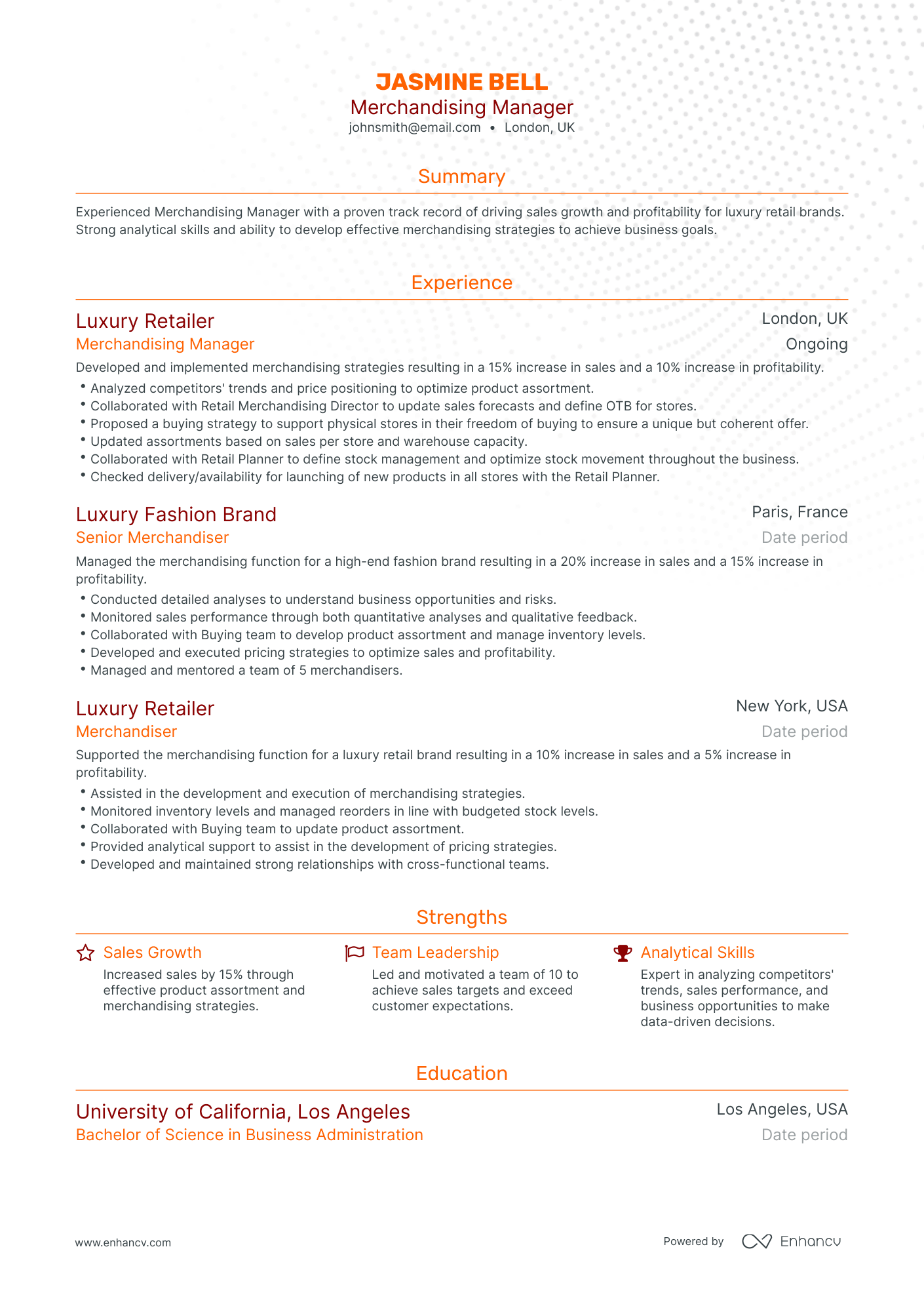 Traditional Merchandising Manager Resume Template