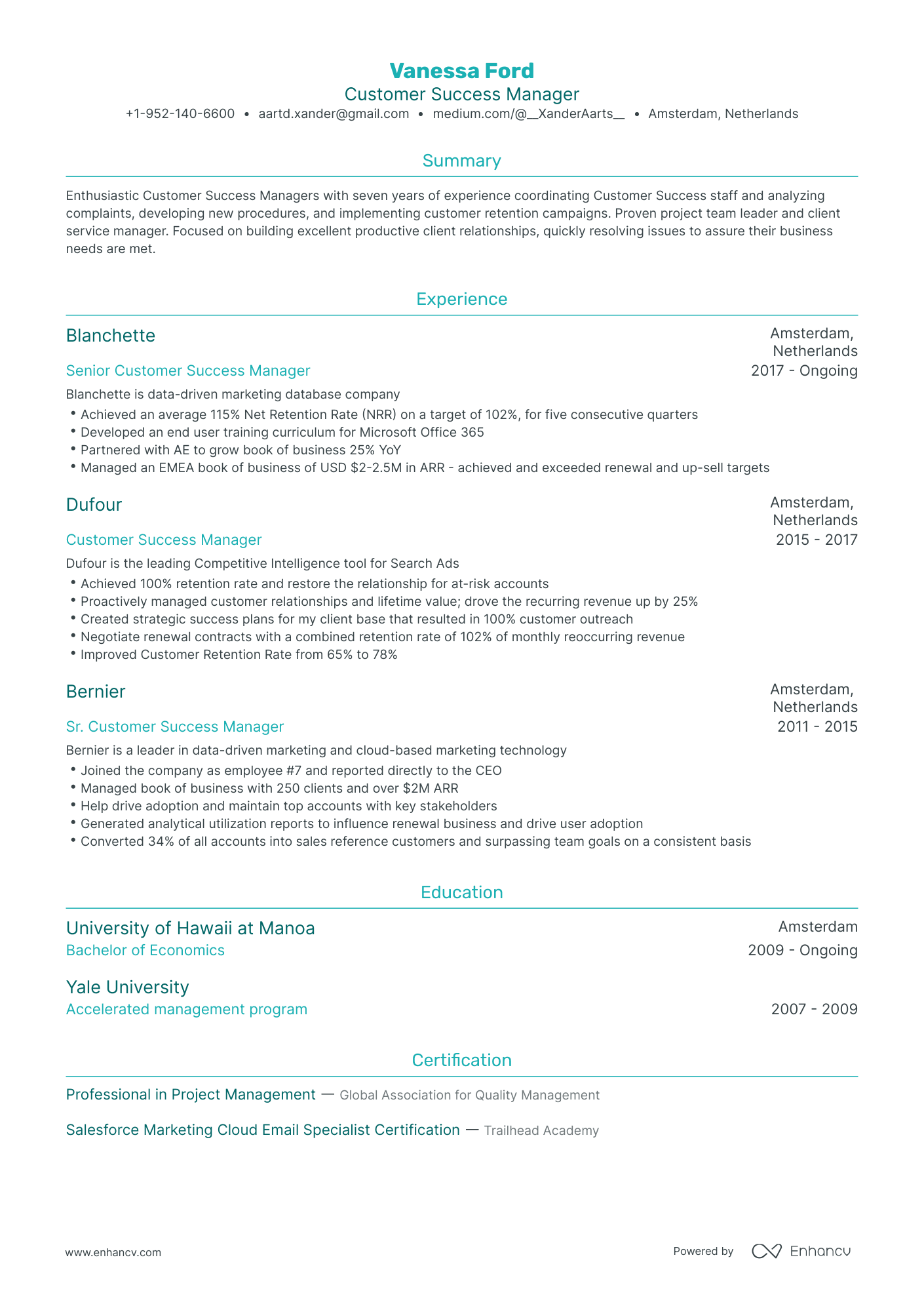 Traditional Customer Service Manager Resume Template