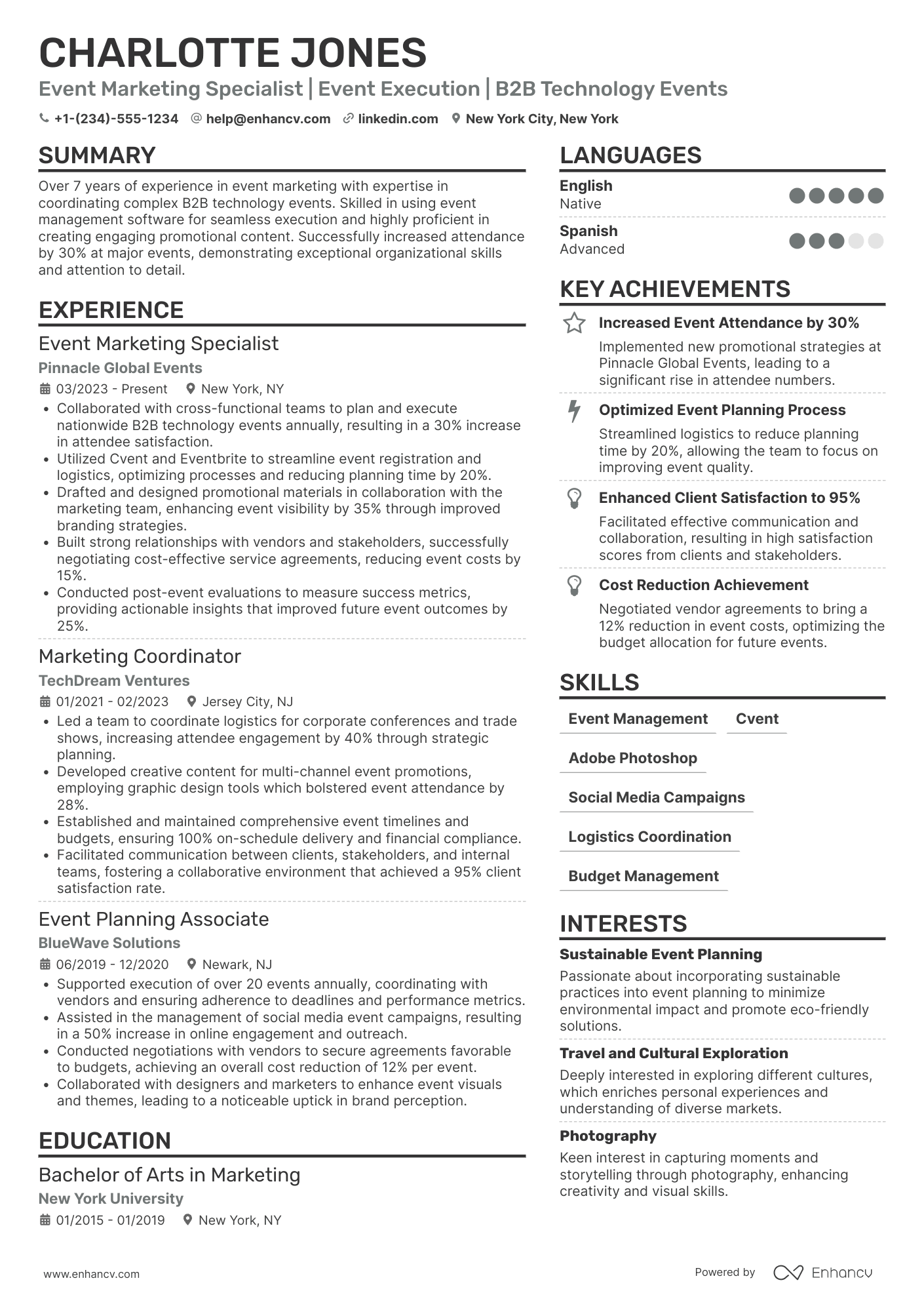A resume example of a Event Marketing Coordinator