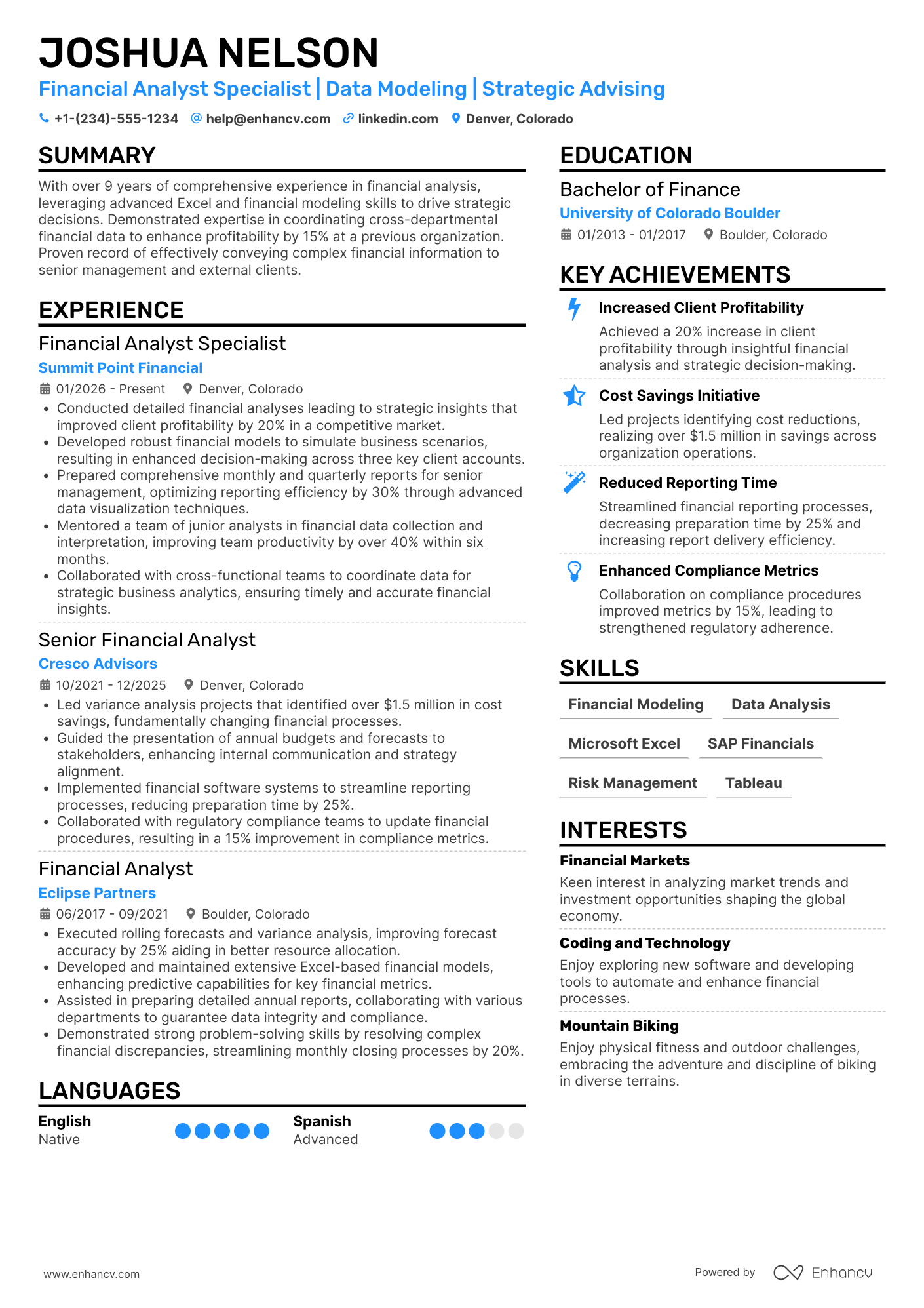 A resume example of a Financial Analyst Specialist